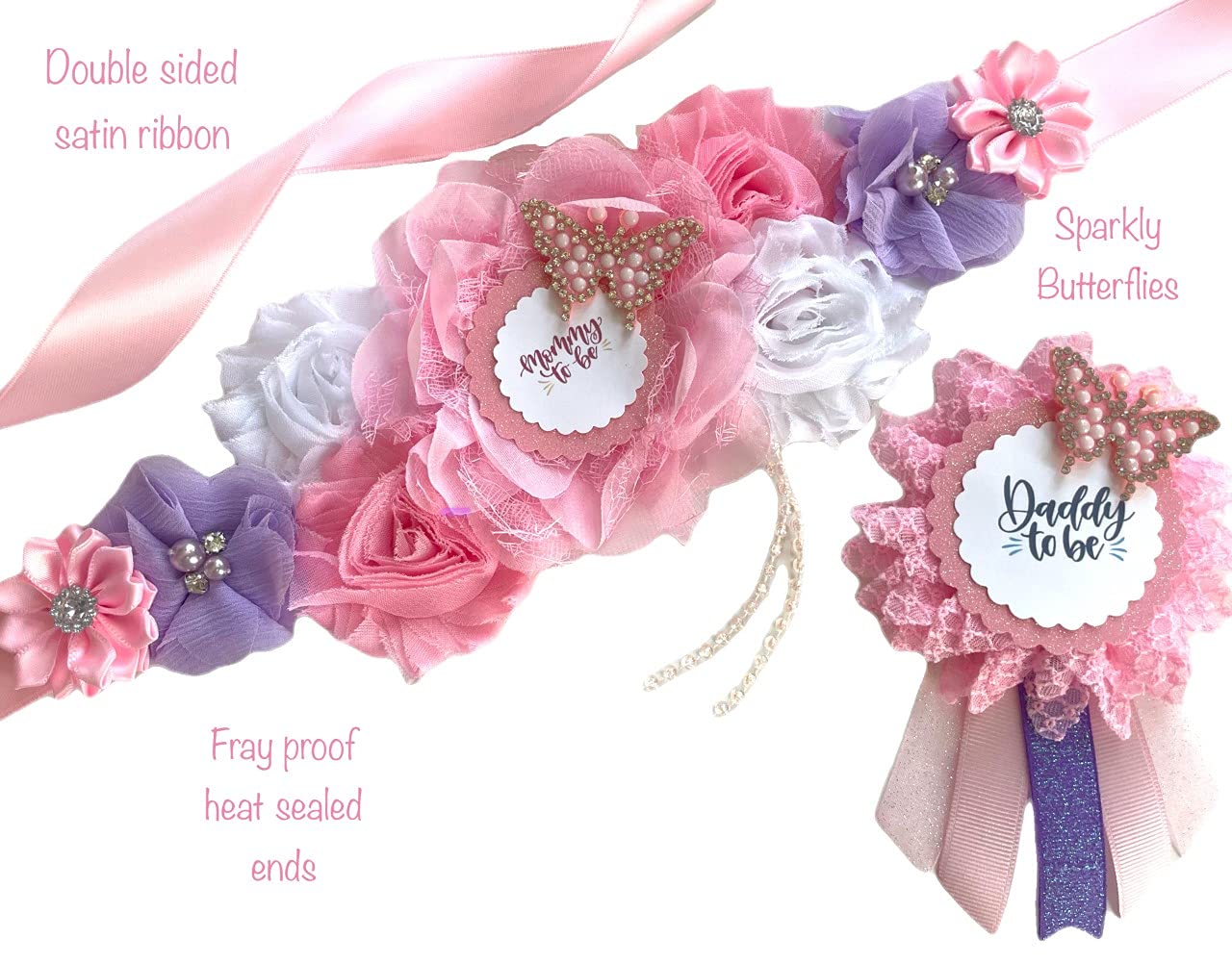 Pink and Lavender Butterfly Maternity Sash for Shower 1
