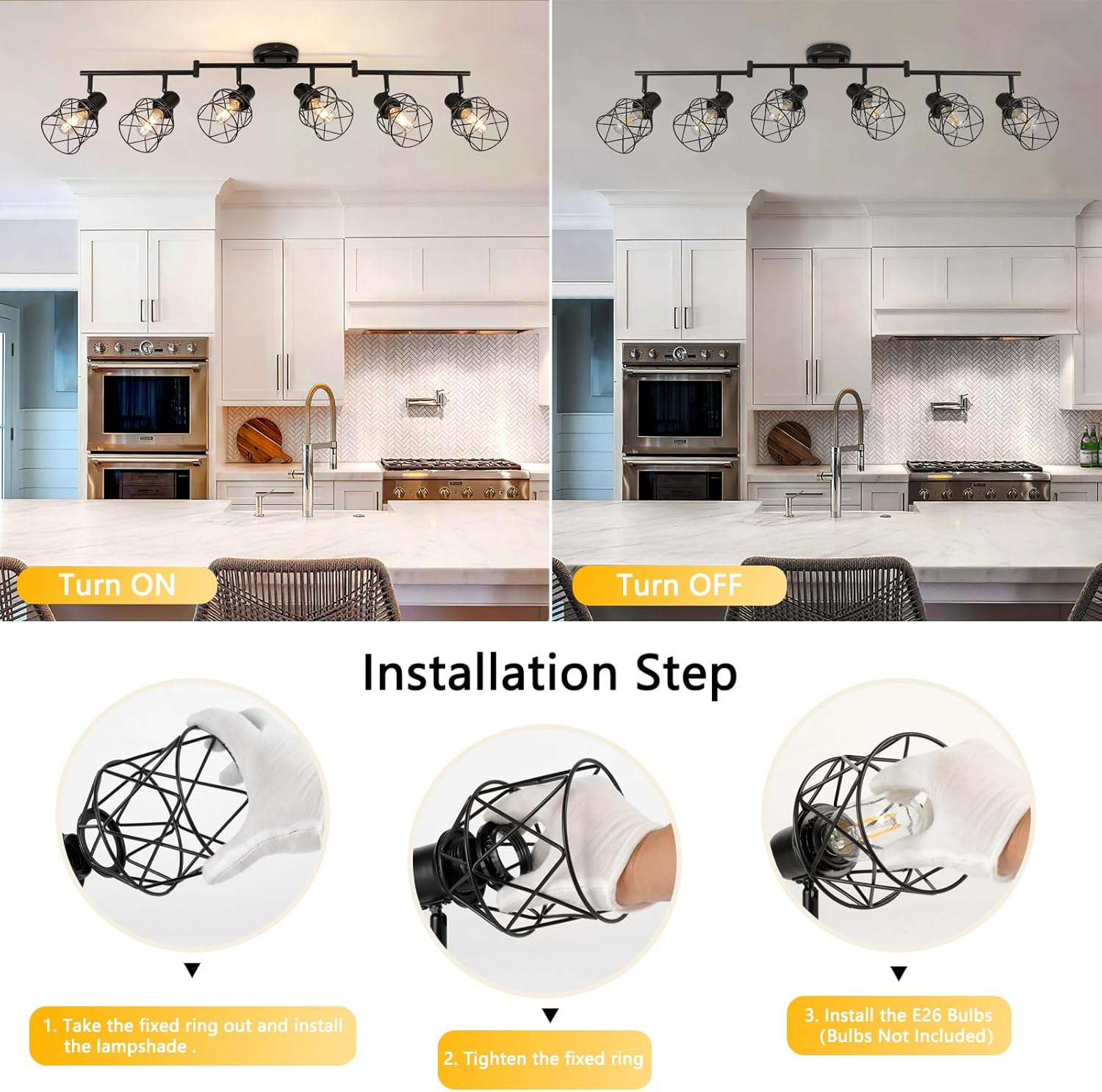 WILON 6 Light Track Lighting Kit - Black Industrial Flush Mount Ceiling Light