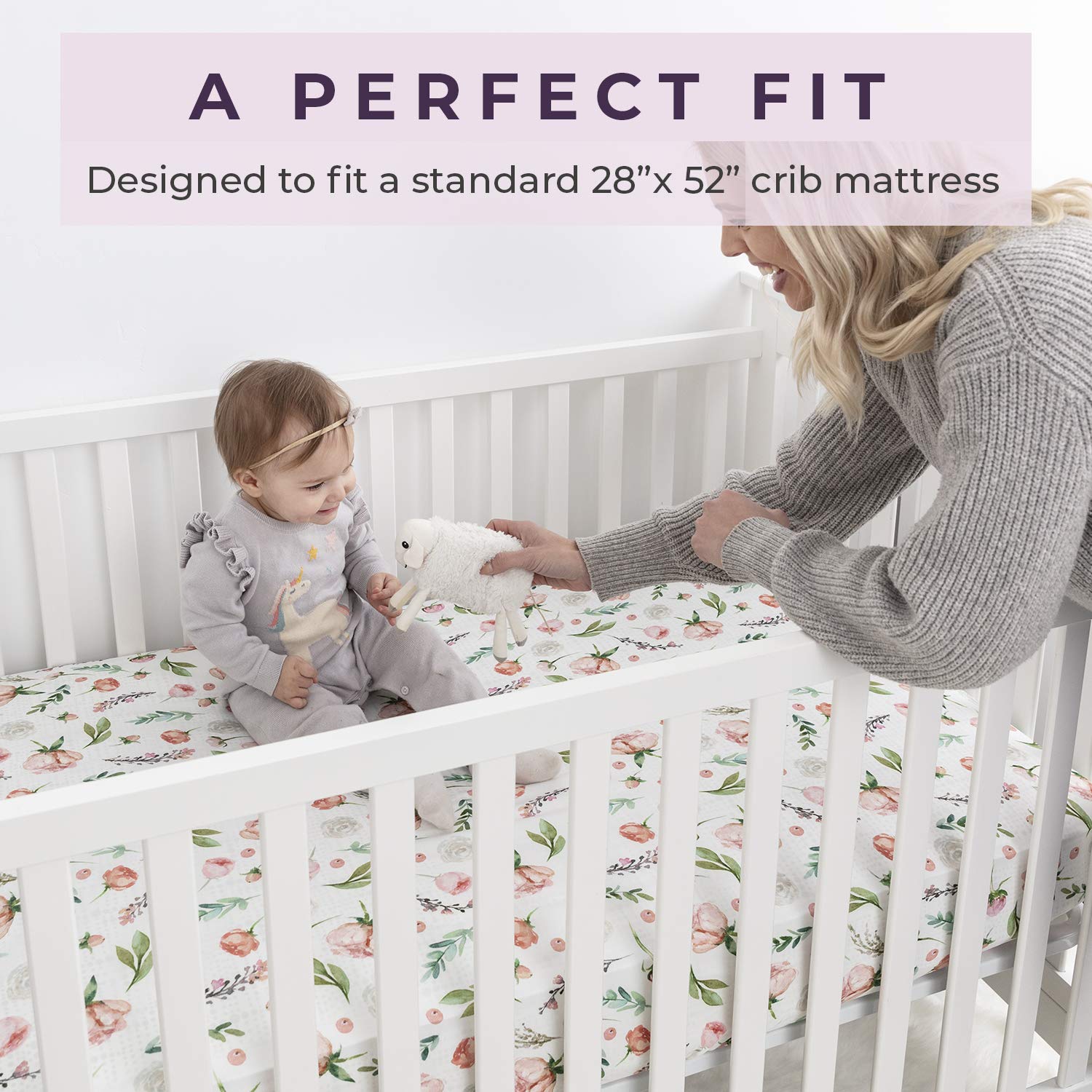 Pobibaby 2 Pack Fitted Crib Sheets with Floral Design