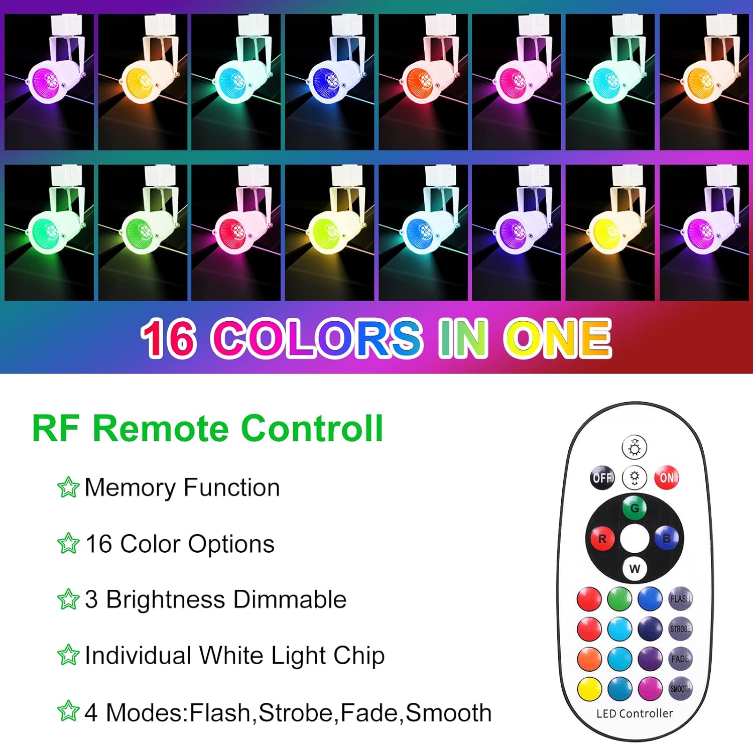 12W RGBW LED Track Light Heads with Remote Control 10 Pack