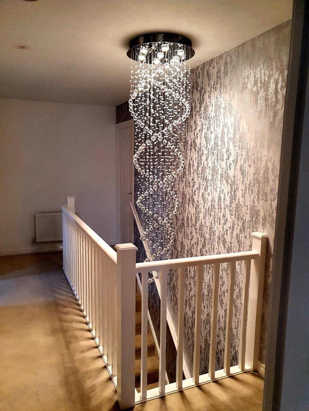 LED Hanging Chandelier with Double Spiral Crystal Design