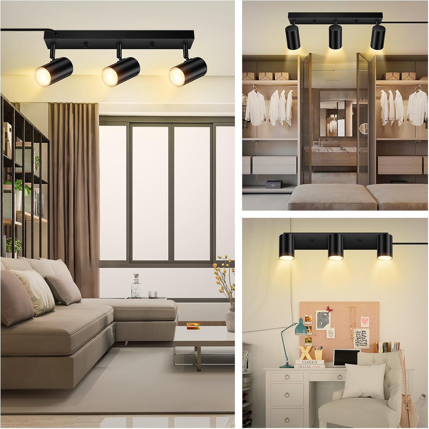 AUQUEE 3 Light Track Lighting Kit Black