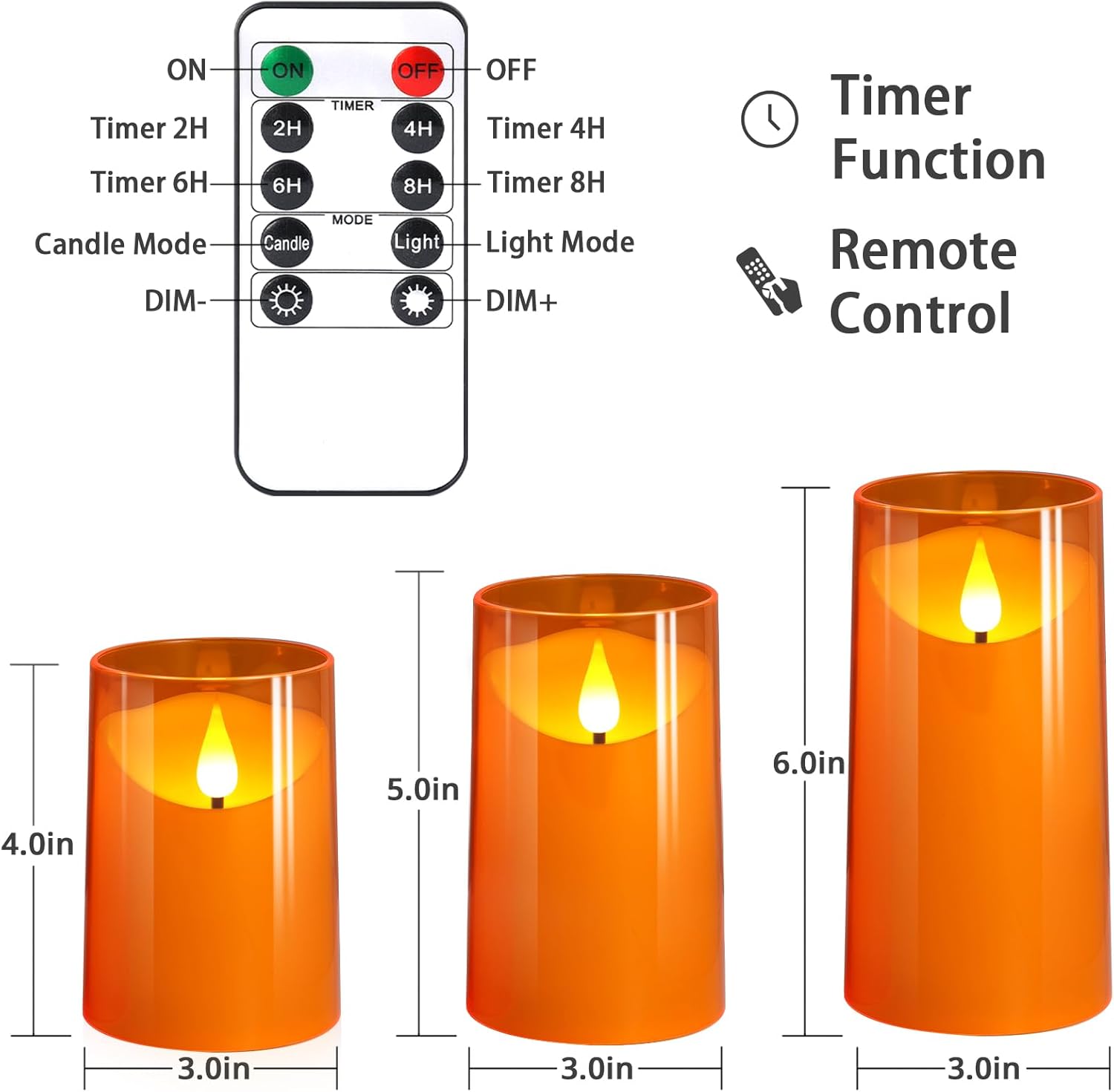 NURADA Flameless Candles with Remote Timer - 3 Pack Orange