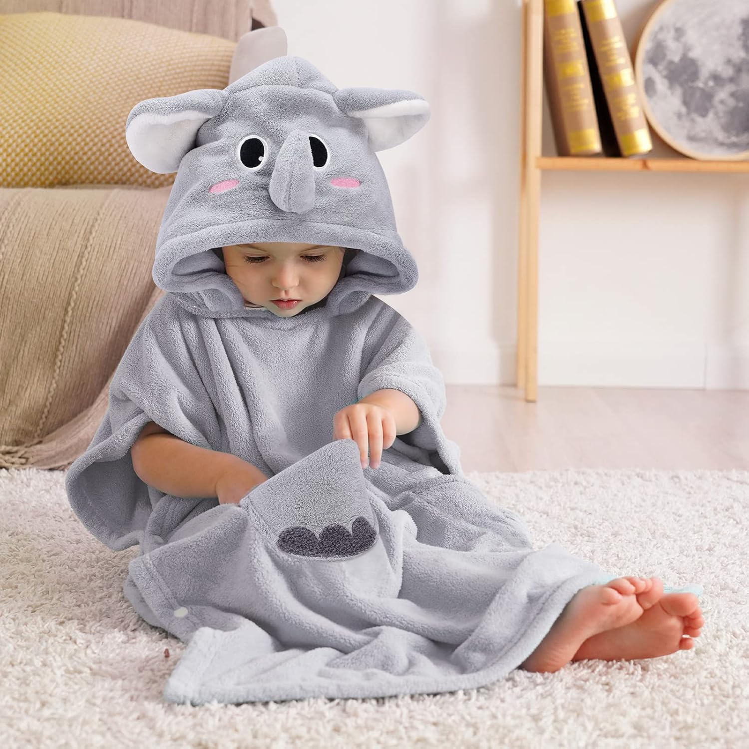 Bebamour Baby Bath Towel Set with Grey Elephant Design