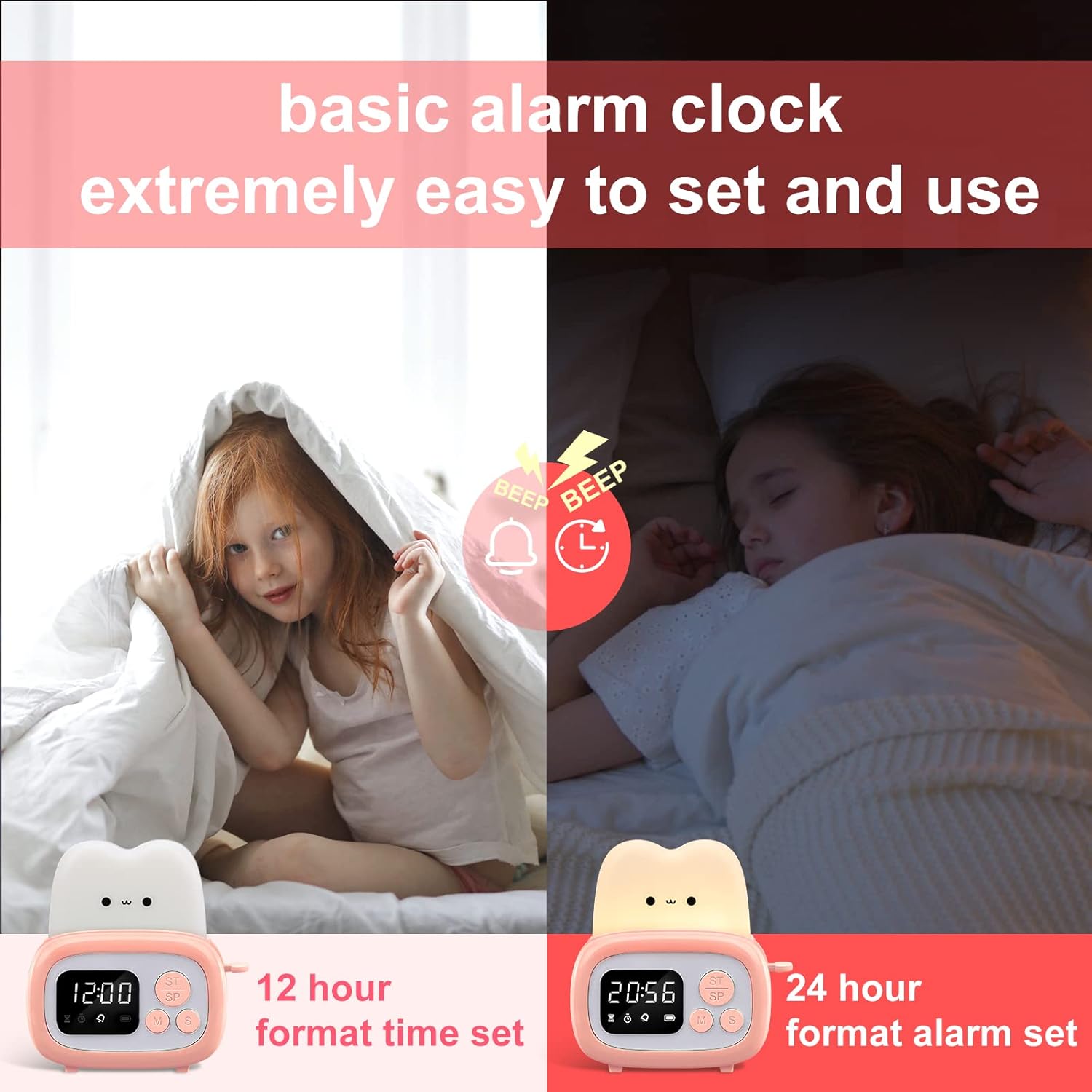 QANYI Timer Clock Night Light for Kids Portable LED Lamp