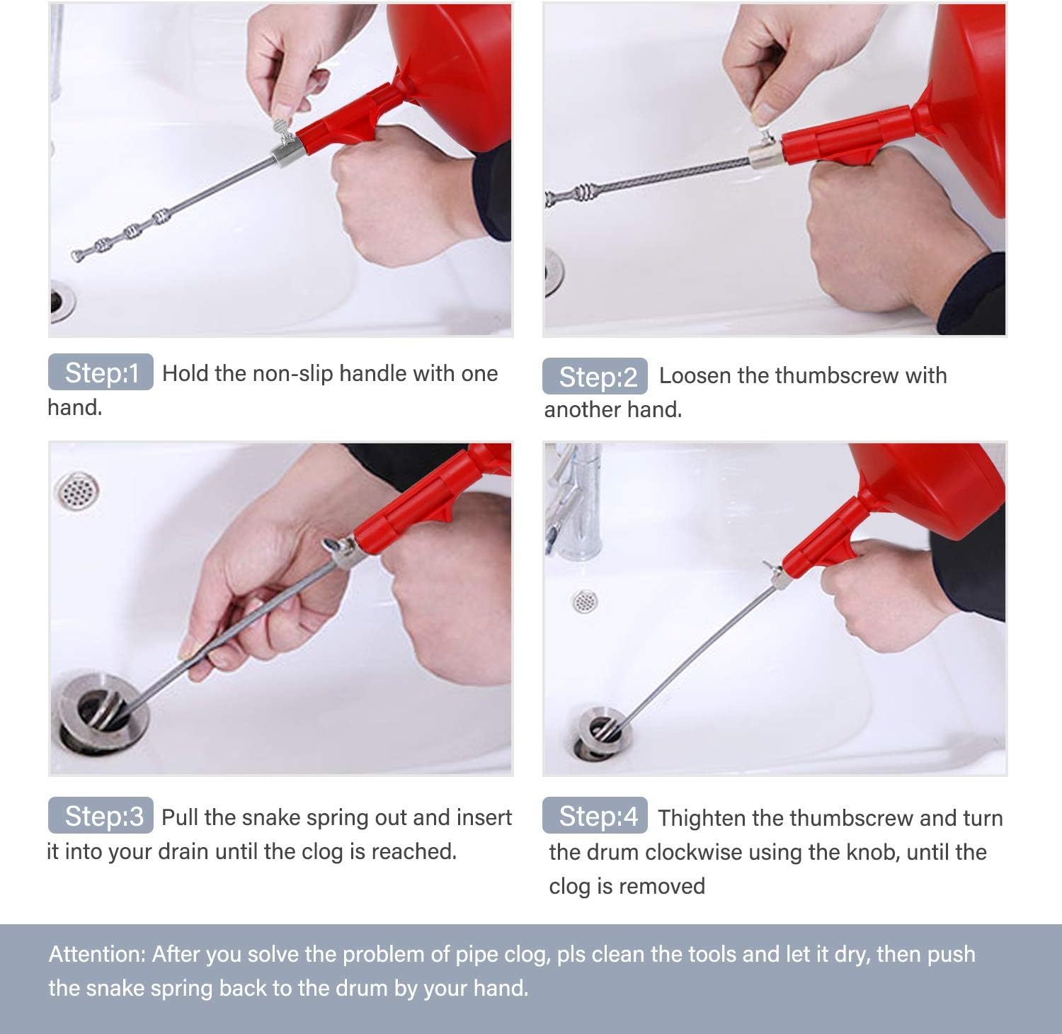 KINGLEV 35-Ft Drum Auger Drain Cleaner with Gloves