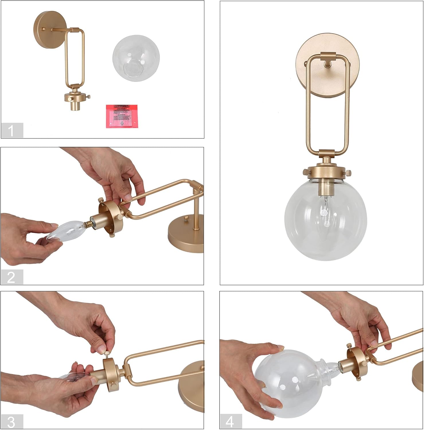 Classy Leaves God Globe Wall Sconce 1-Light Gold Vanity Light