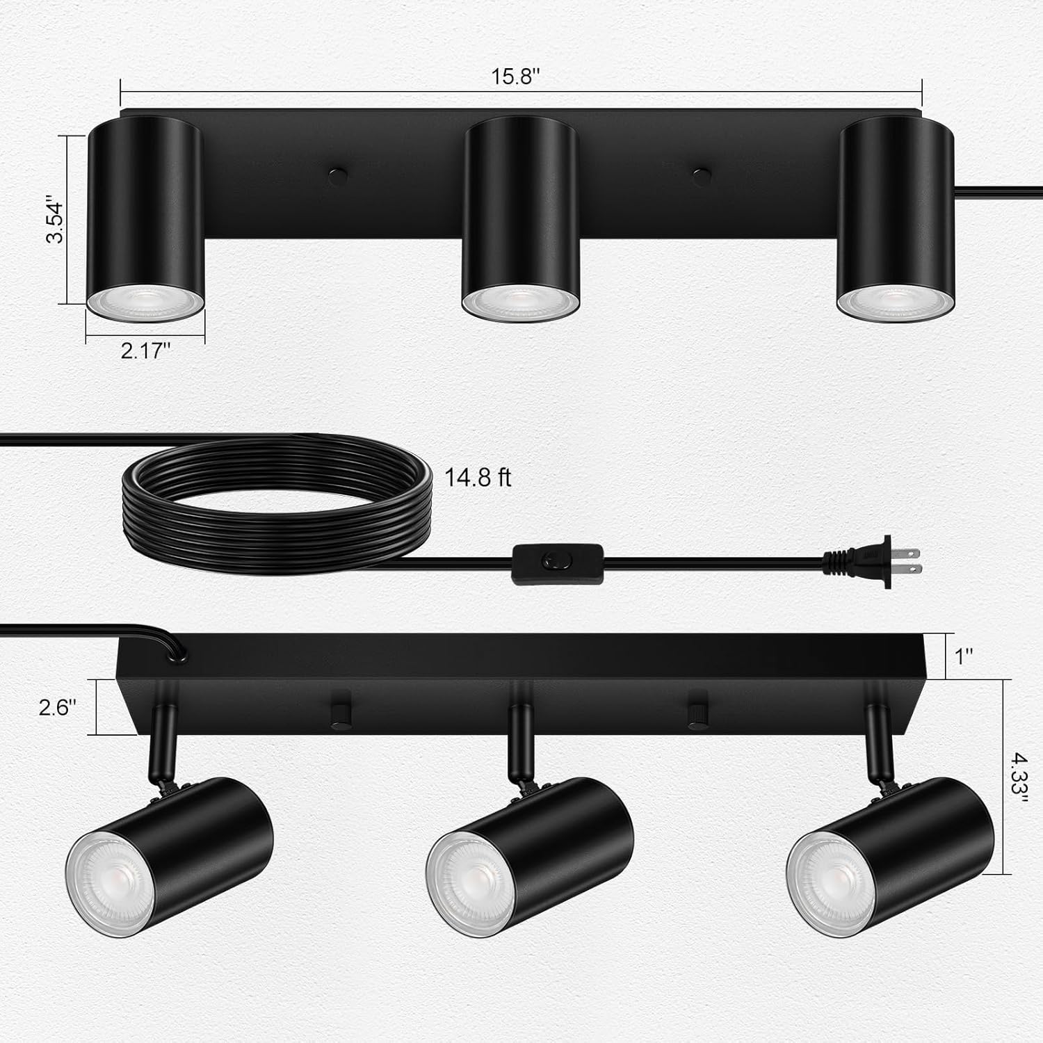 AUQUEE 3 Light Track Lighting Kit Black