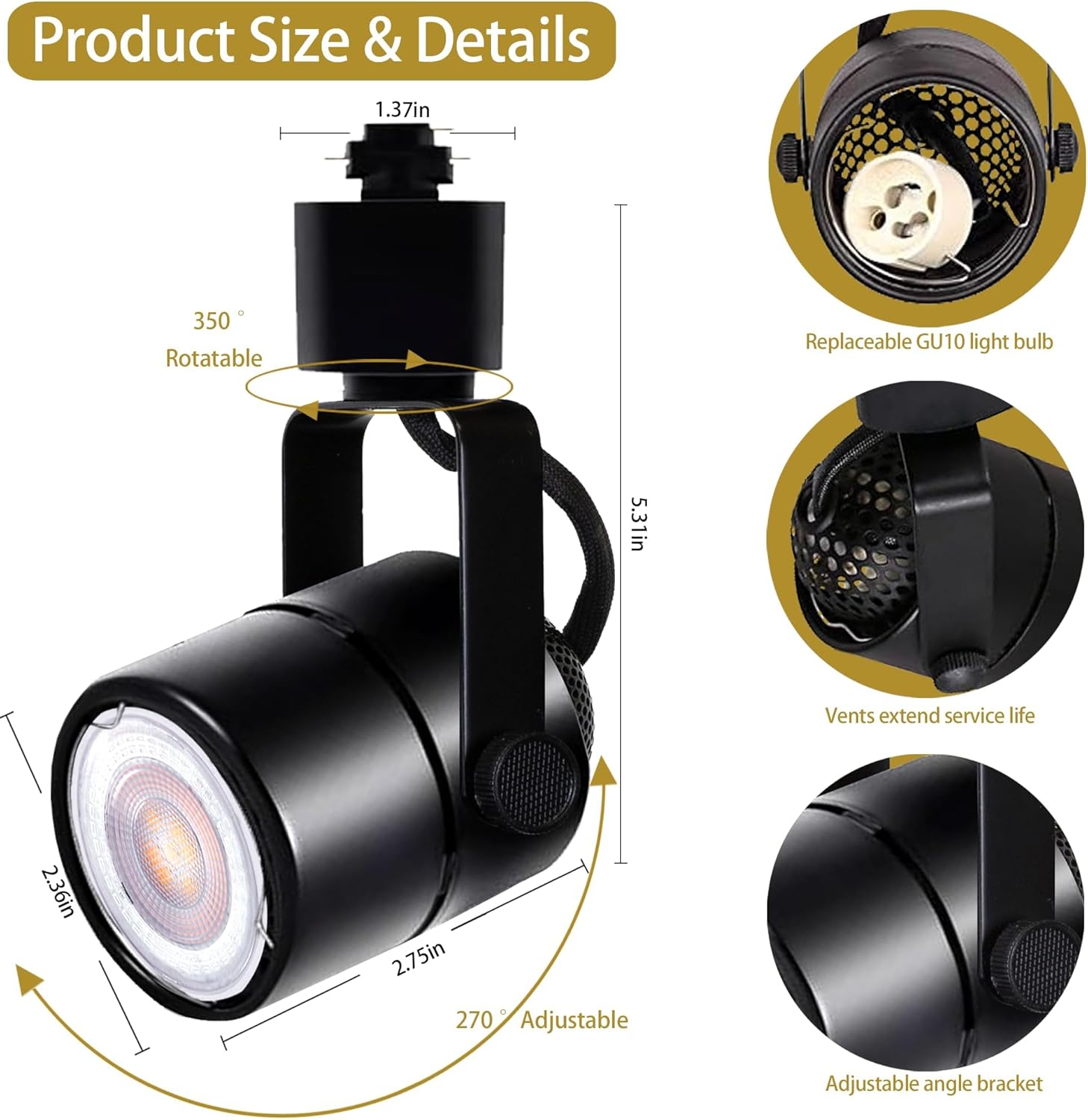 Yuemegou 10W Dimmable LED Track Light Heads 3CCT GU10