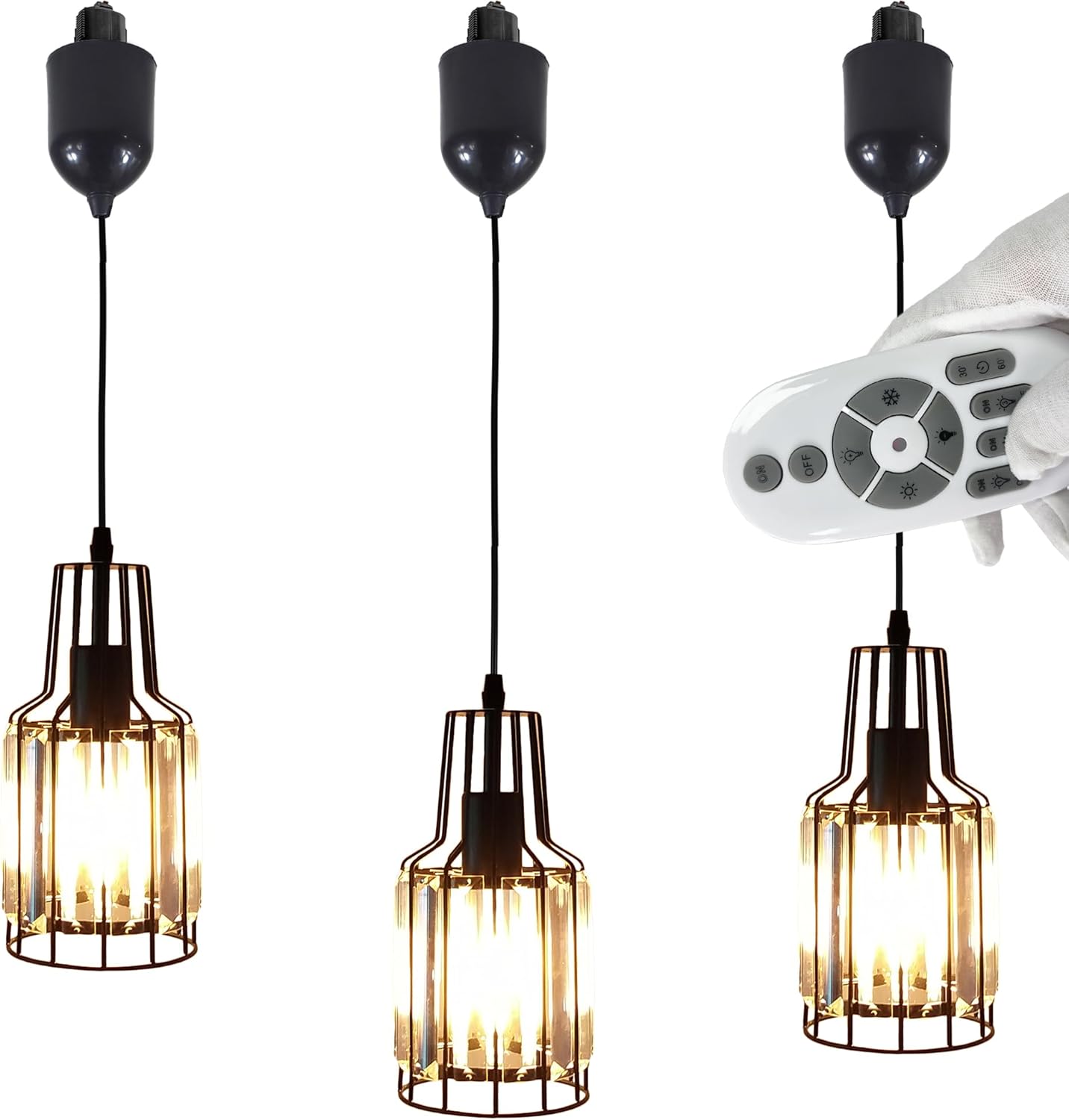 Adjustable Height Halo Track Pendant Light with Clear Crystal Shade 1