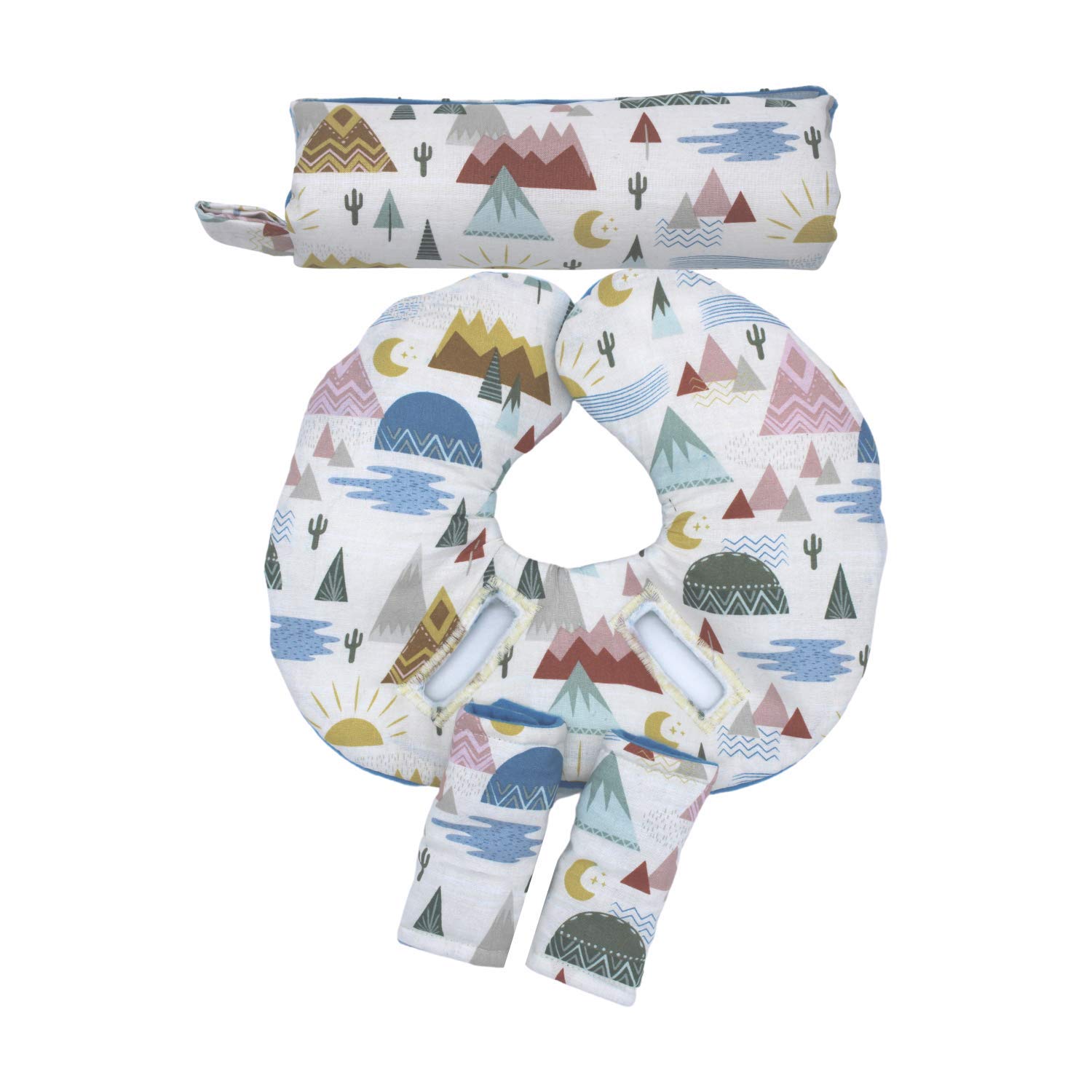 Infant Car Seat Head Support Set with White Mountain Print