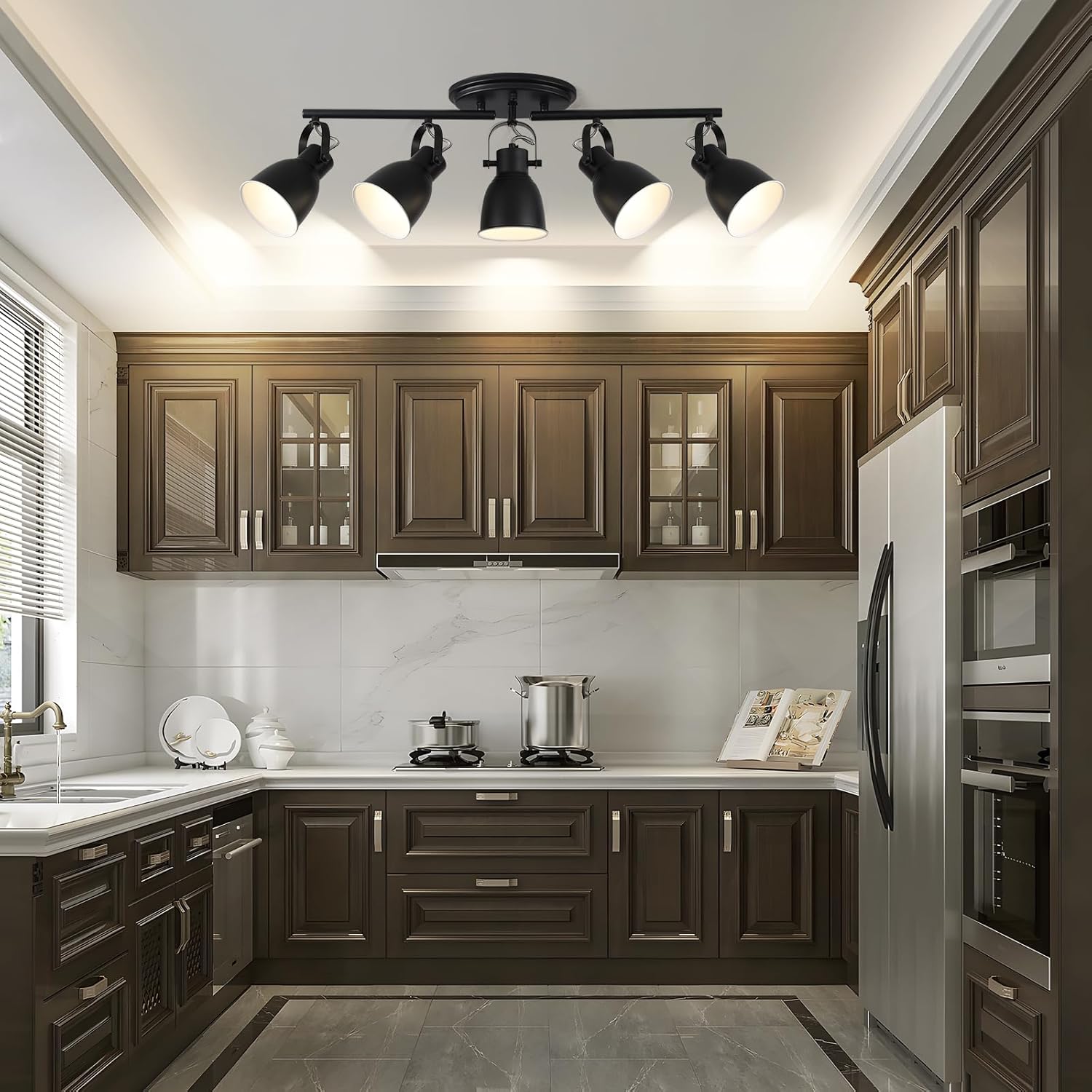 KEESFU 5 Light Track Lighting Fixtures Ceiling Black Modern