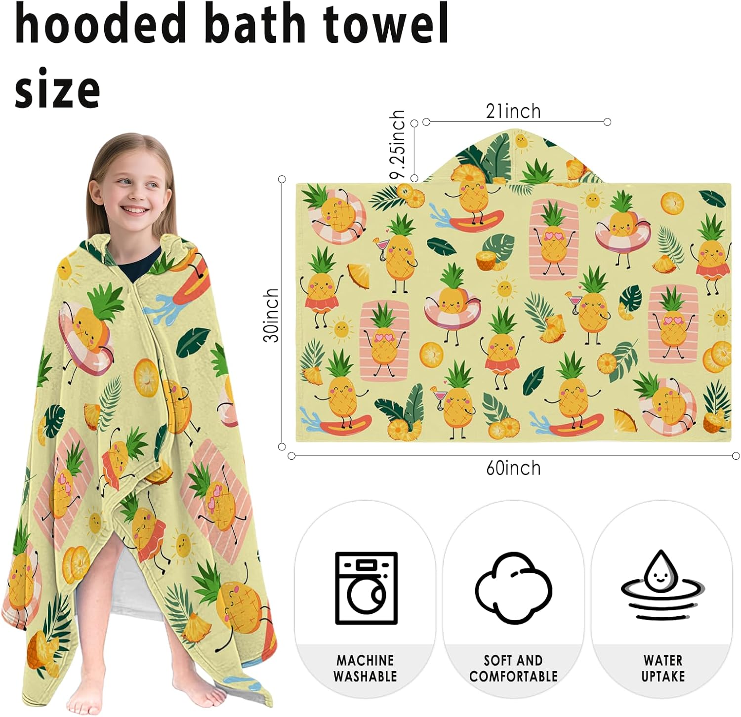 Pineapple Hooded Beach Towel for Kids