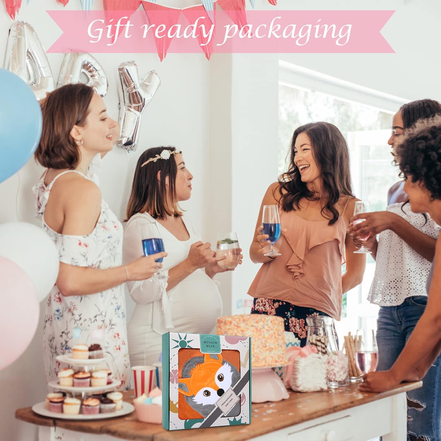 Munich Blue Toddler Bath Towel with Cute Fox Design