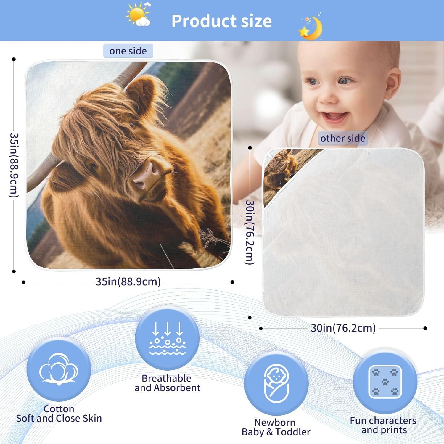 YETTASBIN Highland Cow Baby Towel Ultra Soft Absorbent Cotton