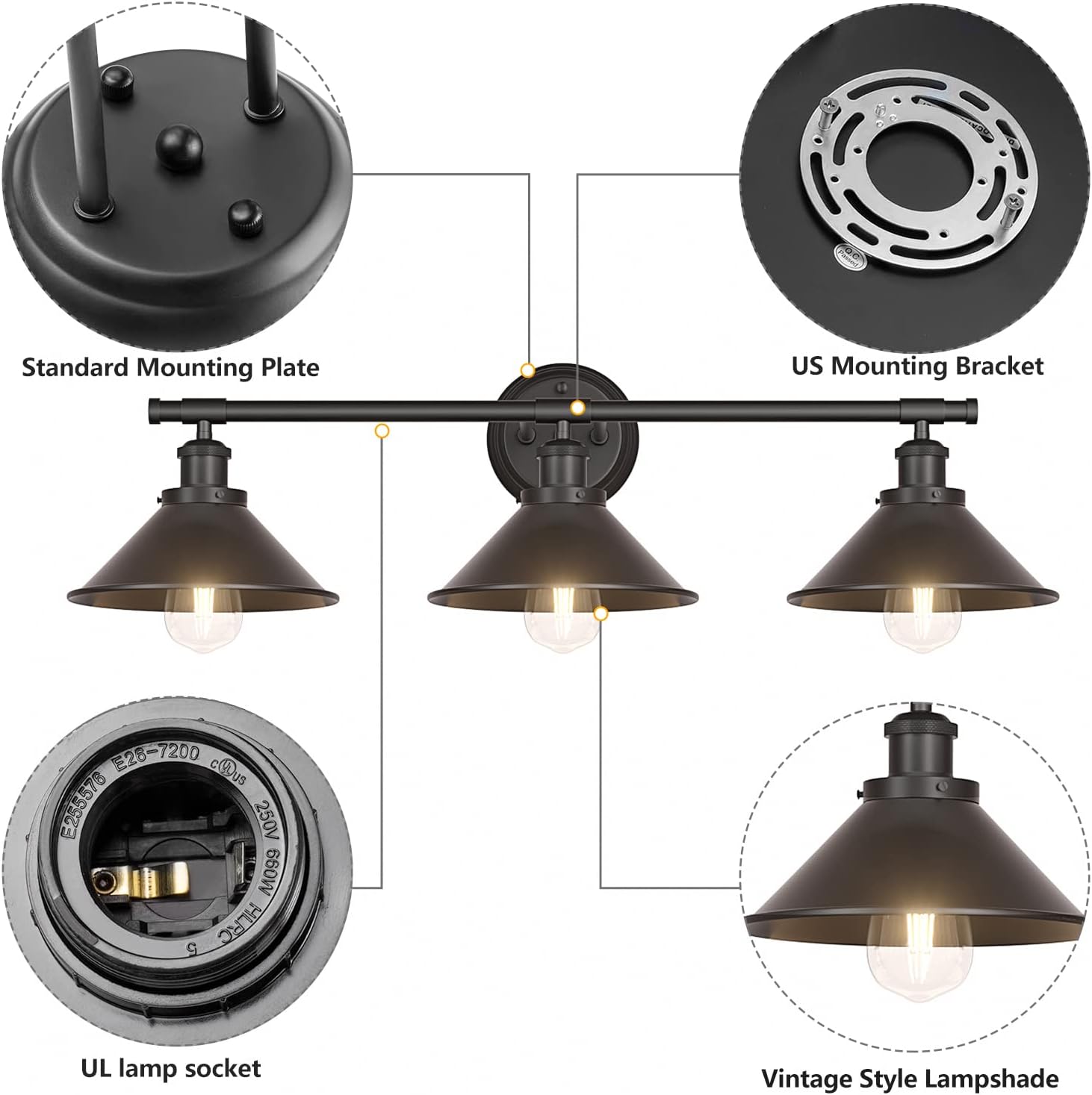 Licperron 3-Light Black Wall Vanity Light Fixture