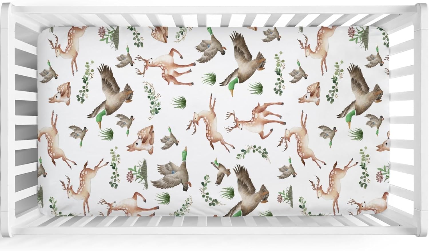 KASTLEE Crib Sheets with Deer and Duck Print 52x28 Soft Breathable