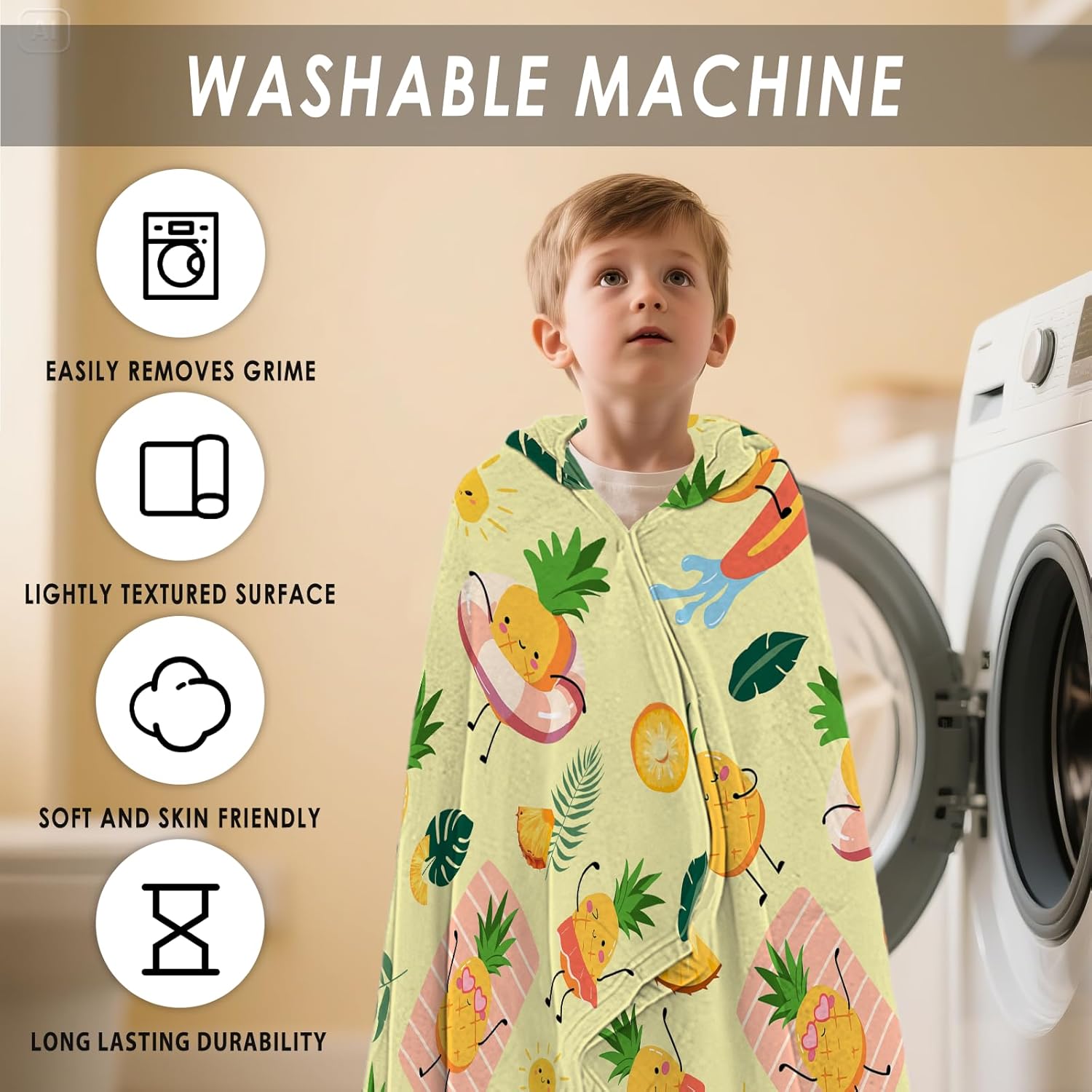 Pineapple Hooded Beach Towel for Kids