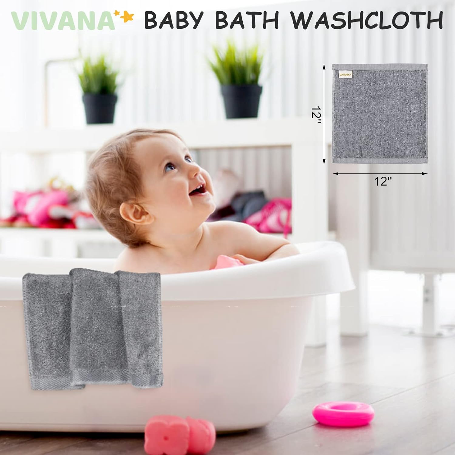 VIVANA Baby Washcloths 12 Pack Grey