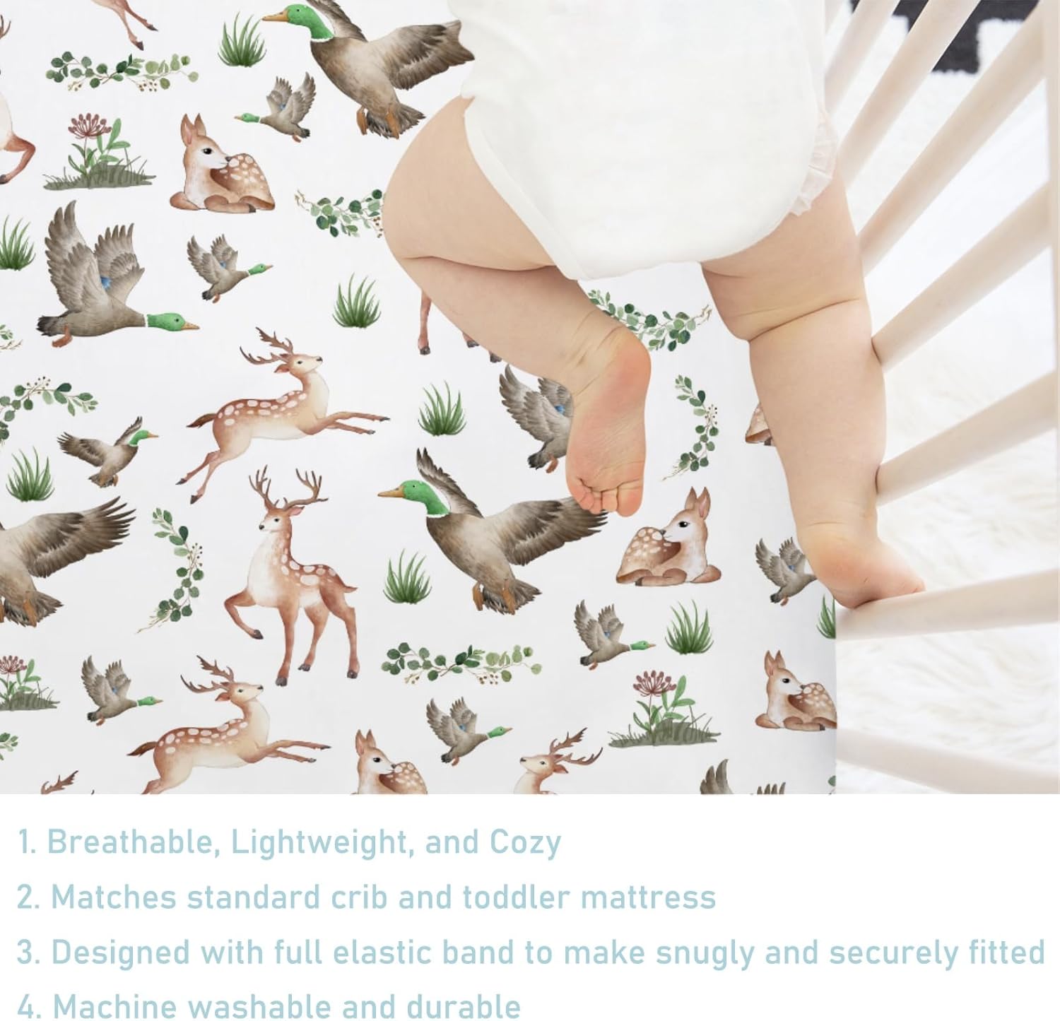 KASTLEE Crib Sheets with Deer and Duck Print 52x28 Soft Breathable