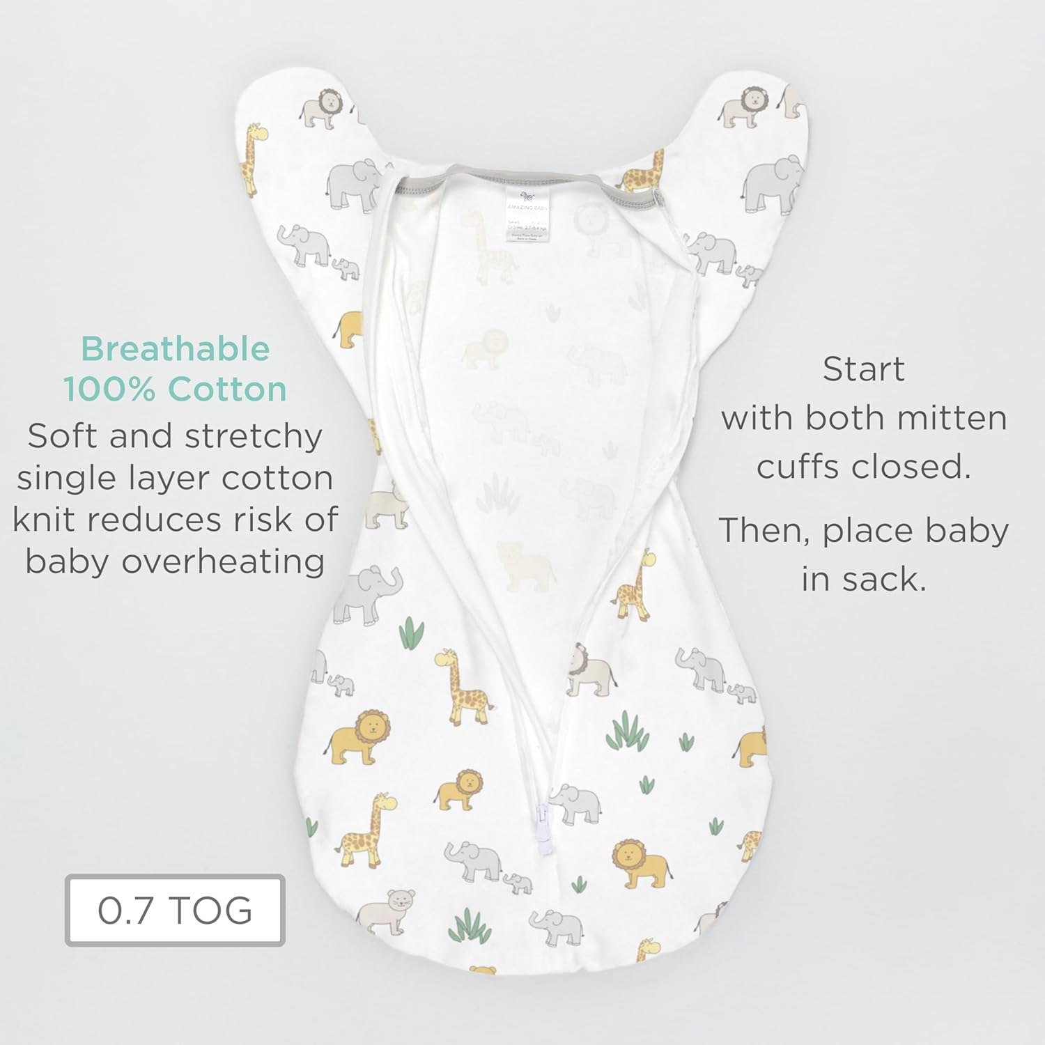 Amazing Baby Transitional Swaddle Sack - Sterling Tiny Bear 0-3 Months