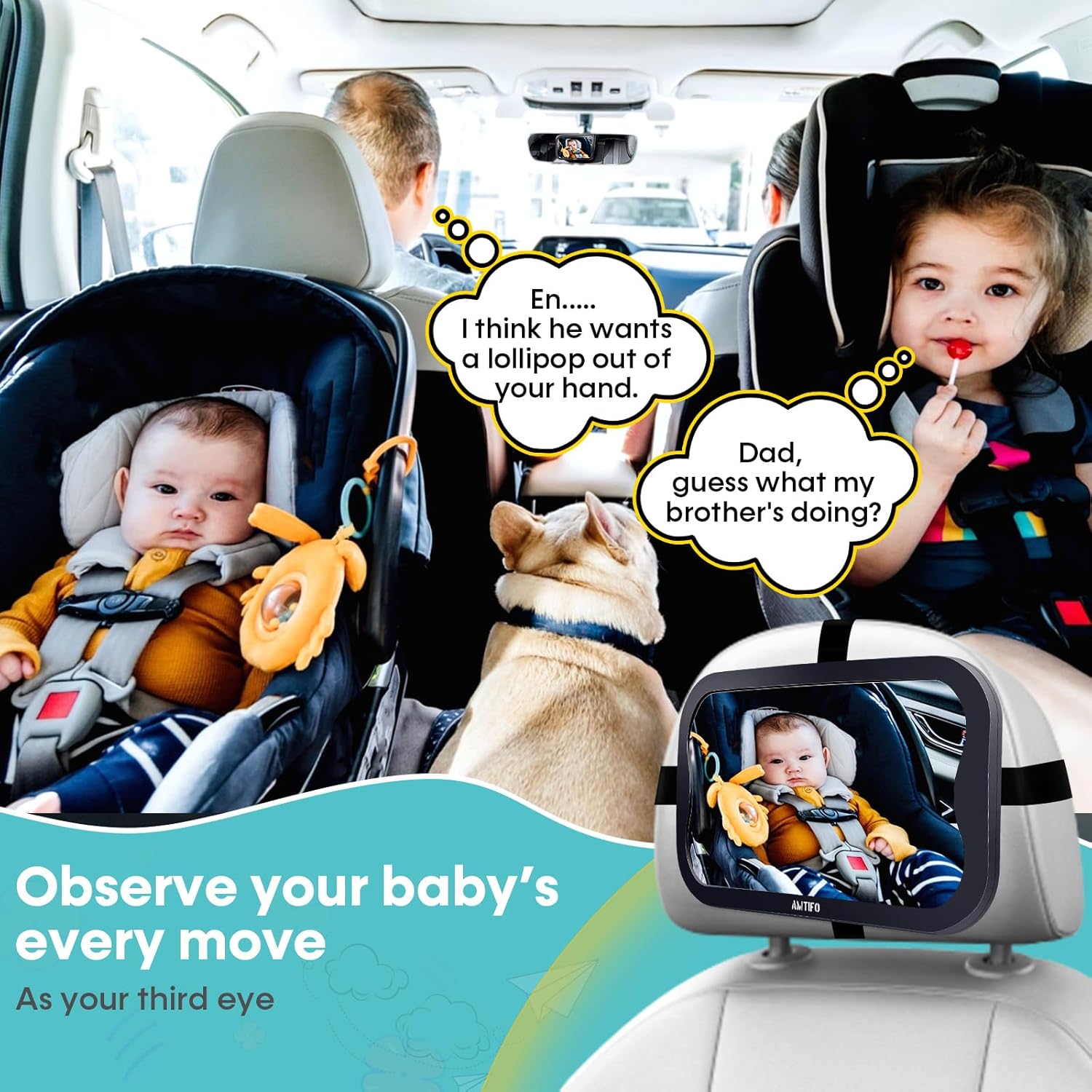 AMTIFO Baby Car Mirror 2-Pack for Two Seats