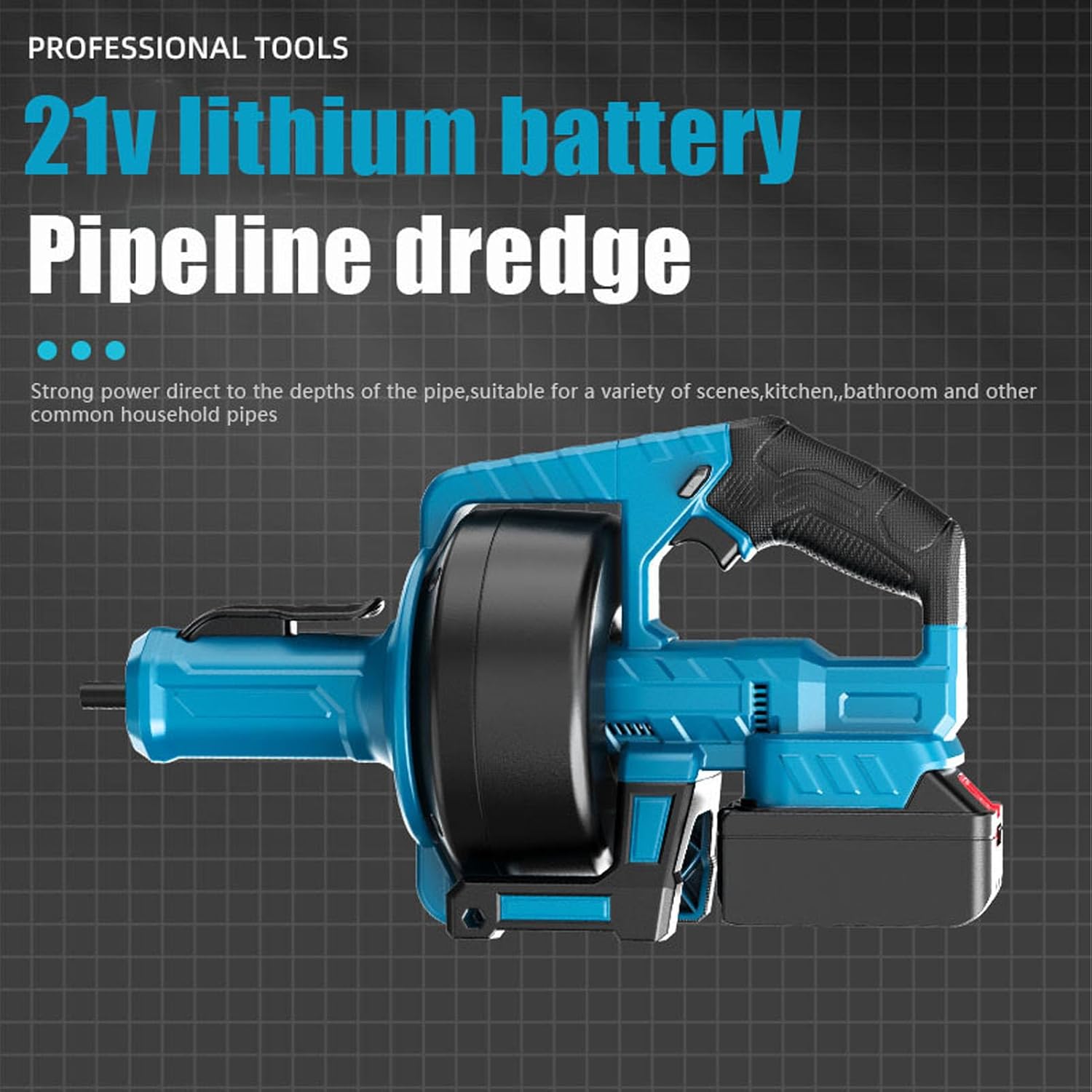 Cordless Electric Drain Auger with Adjustable Speed and Replaceable Hose