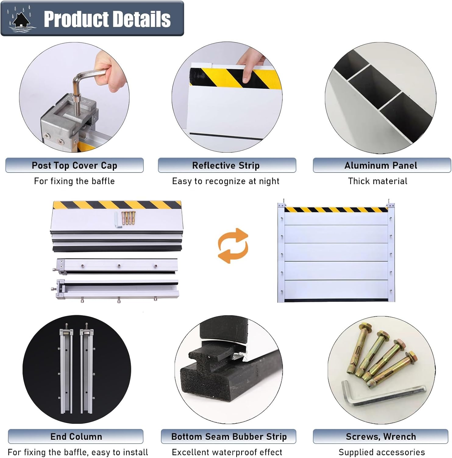 High Flood Control Baffle 100cm Aluminum Barrier with Detachable Design