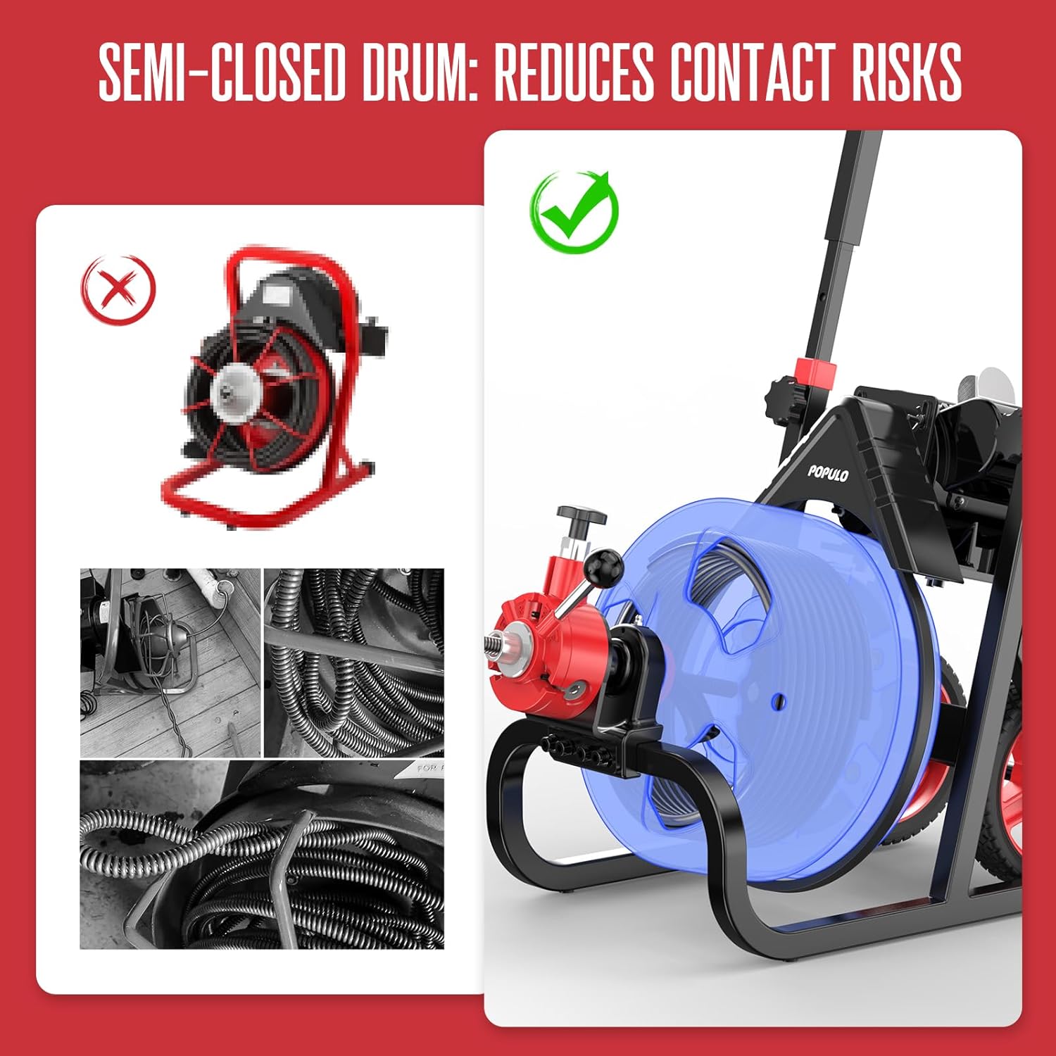 POPULO Auto Feed Drain Auger 50FT 12 Inch Electric