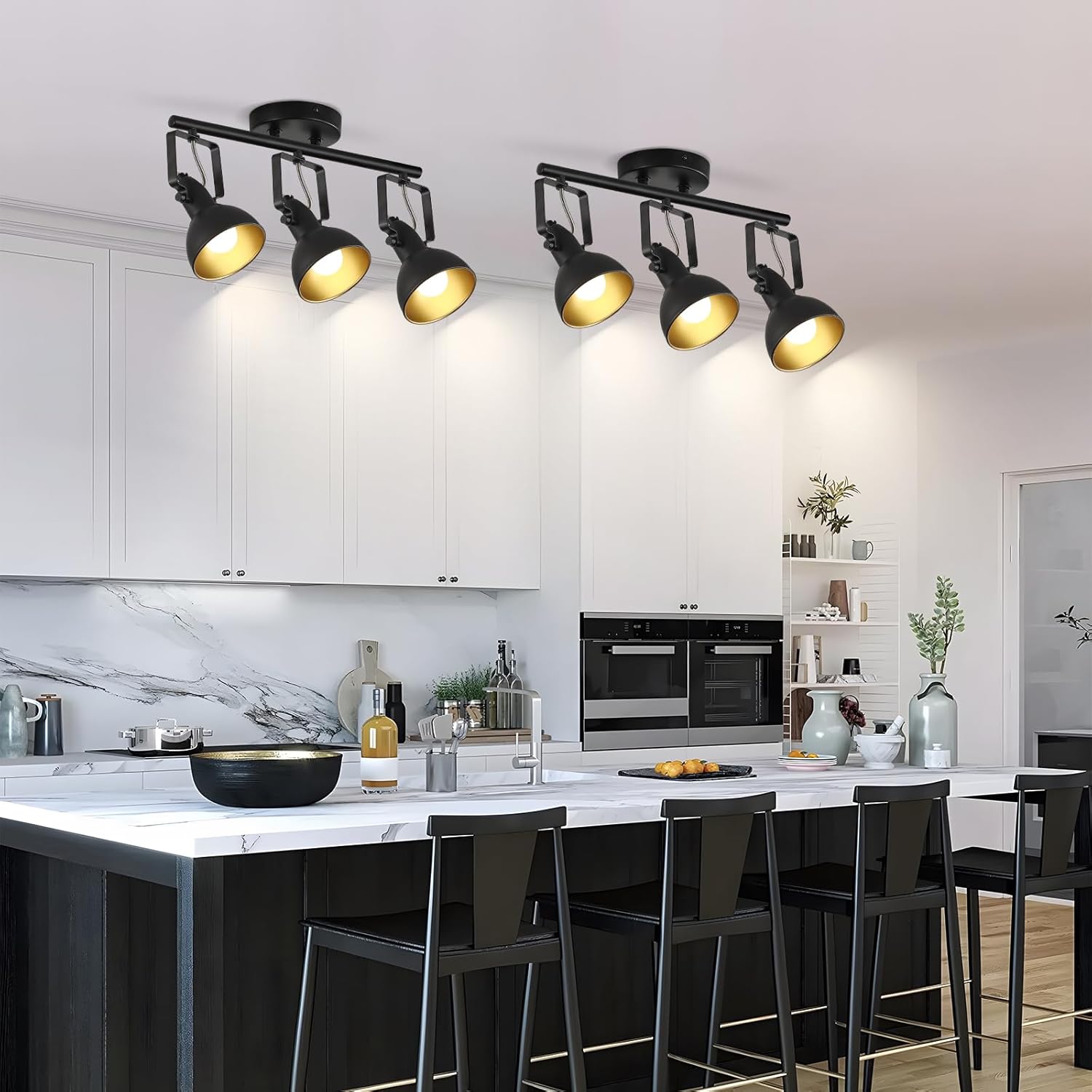 MUEOF Industrial 3-Light Track Lighting Black Ceiling Spotlight