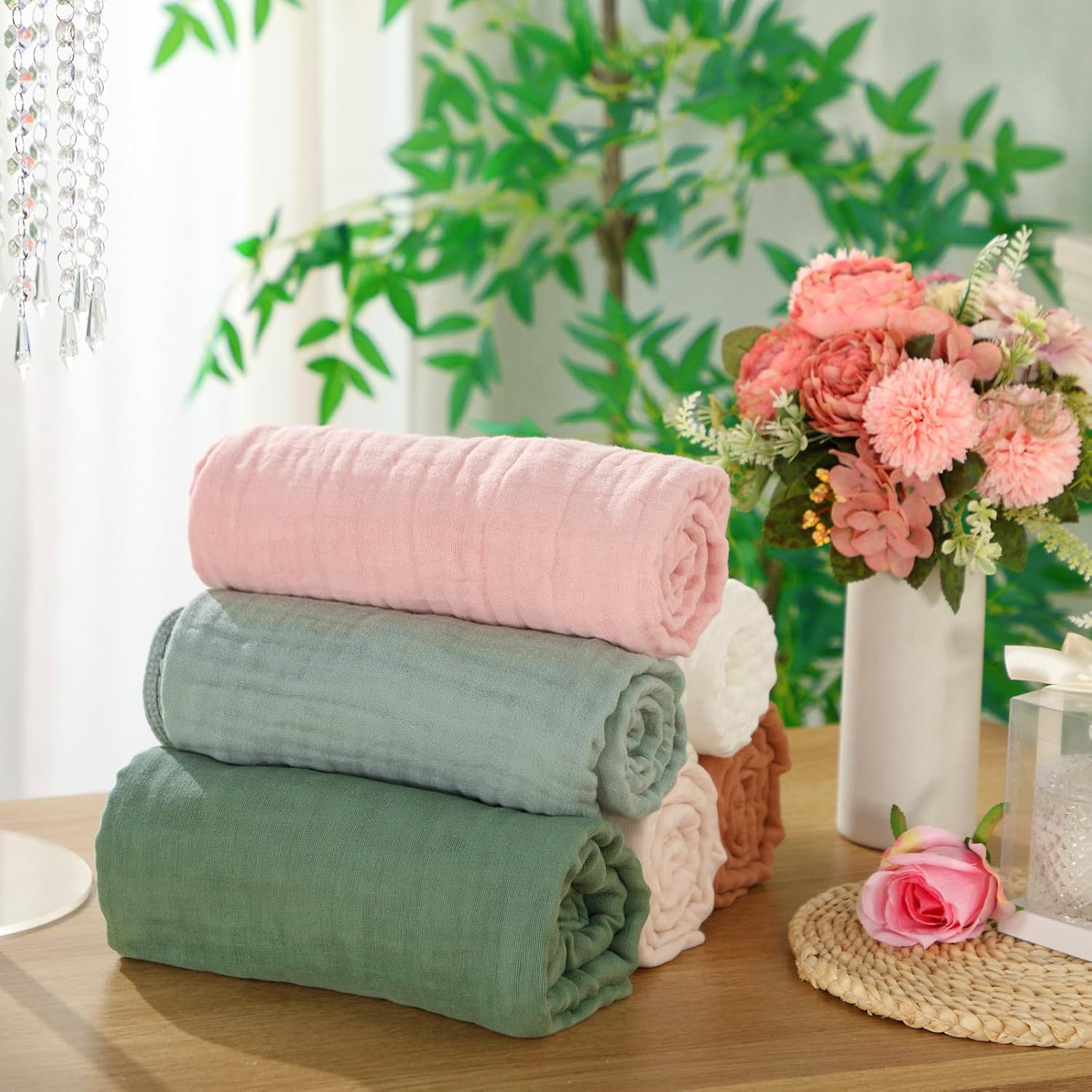 Peryiter Muslin Hooded Baby Towel 32x32 Inch Cotton Towel for Newborn