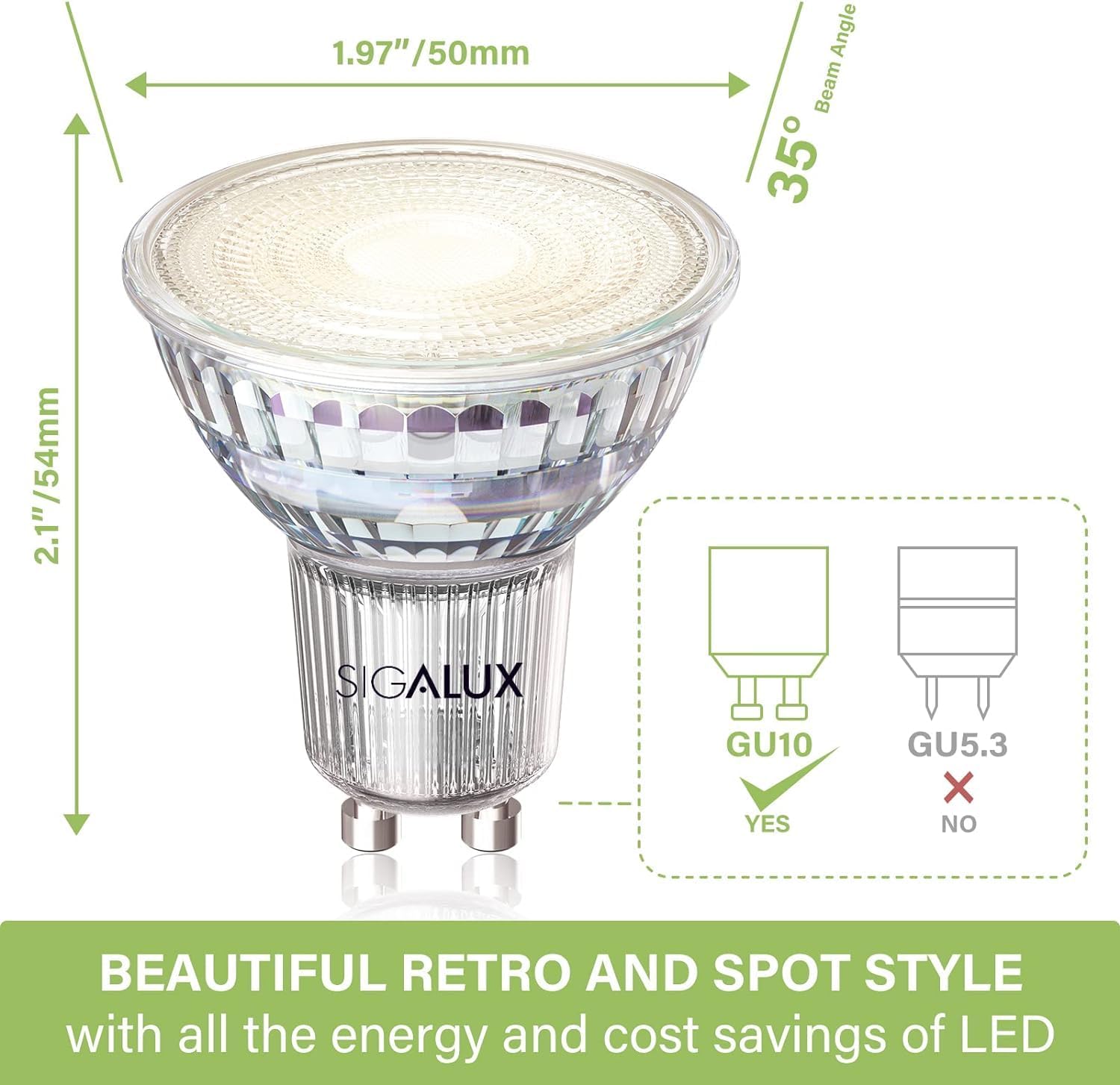 Sigalux 8 Pack GU10 LED Bulbs 50W Equivalent 3000K Warm White Non-Dimmable
