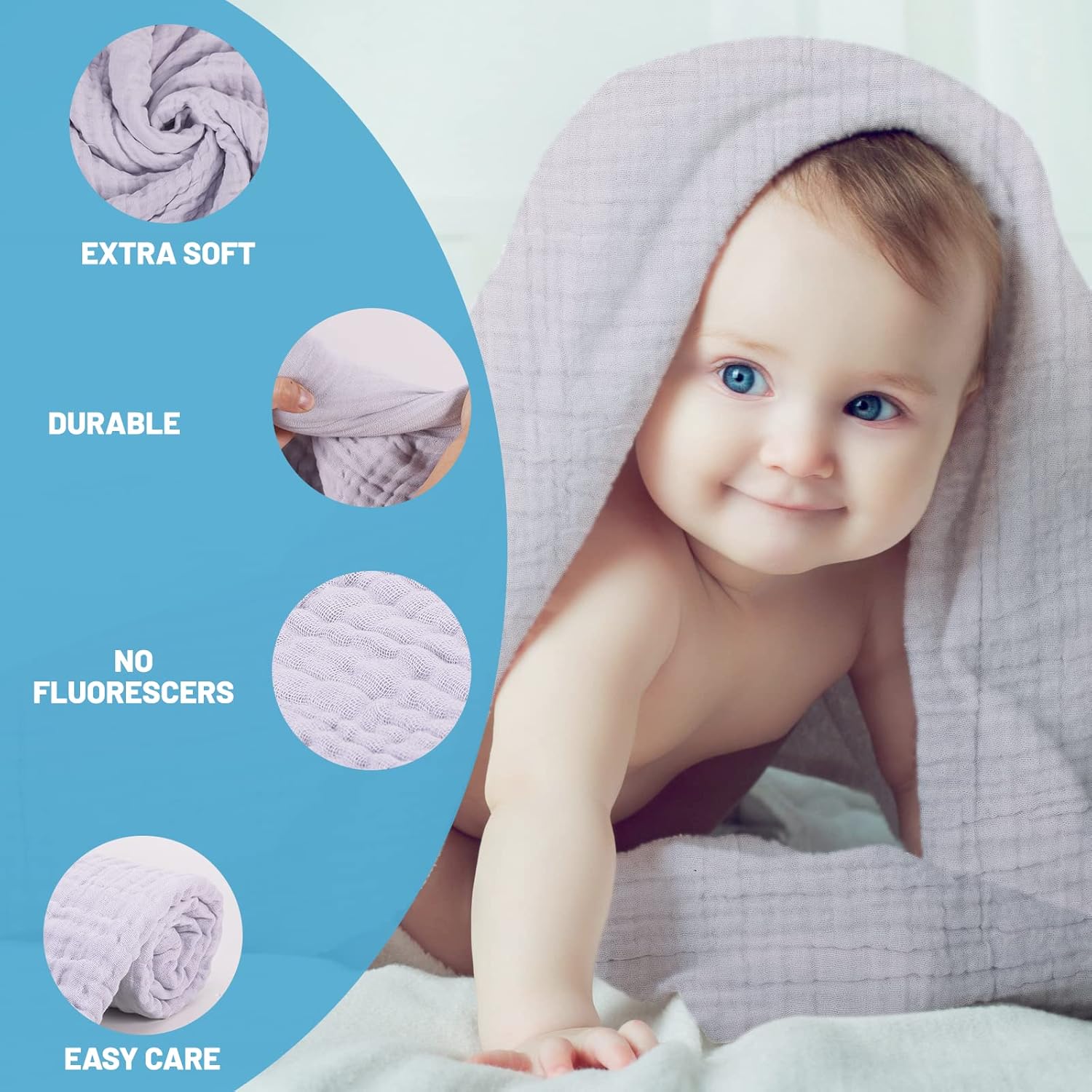 Asung 3 Pack Muslin Baby Towels 6 Layers Grey 1