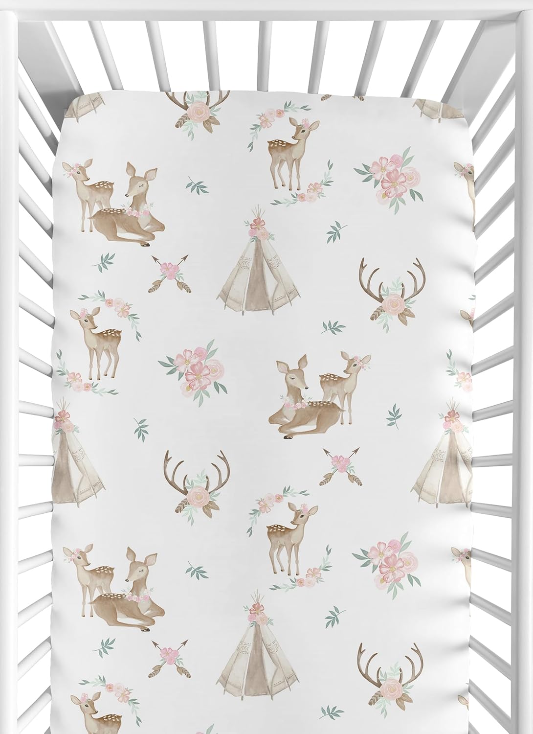 Sweet Jojo Designs Woodland Deer Floral Crib Sheet Set 2 Pack