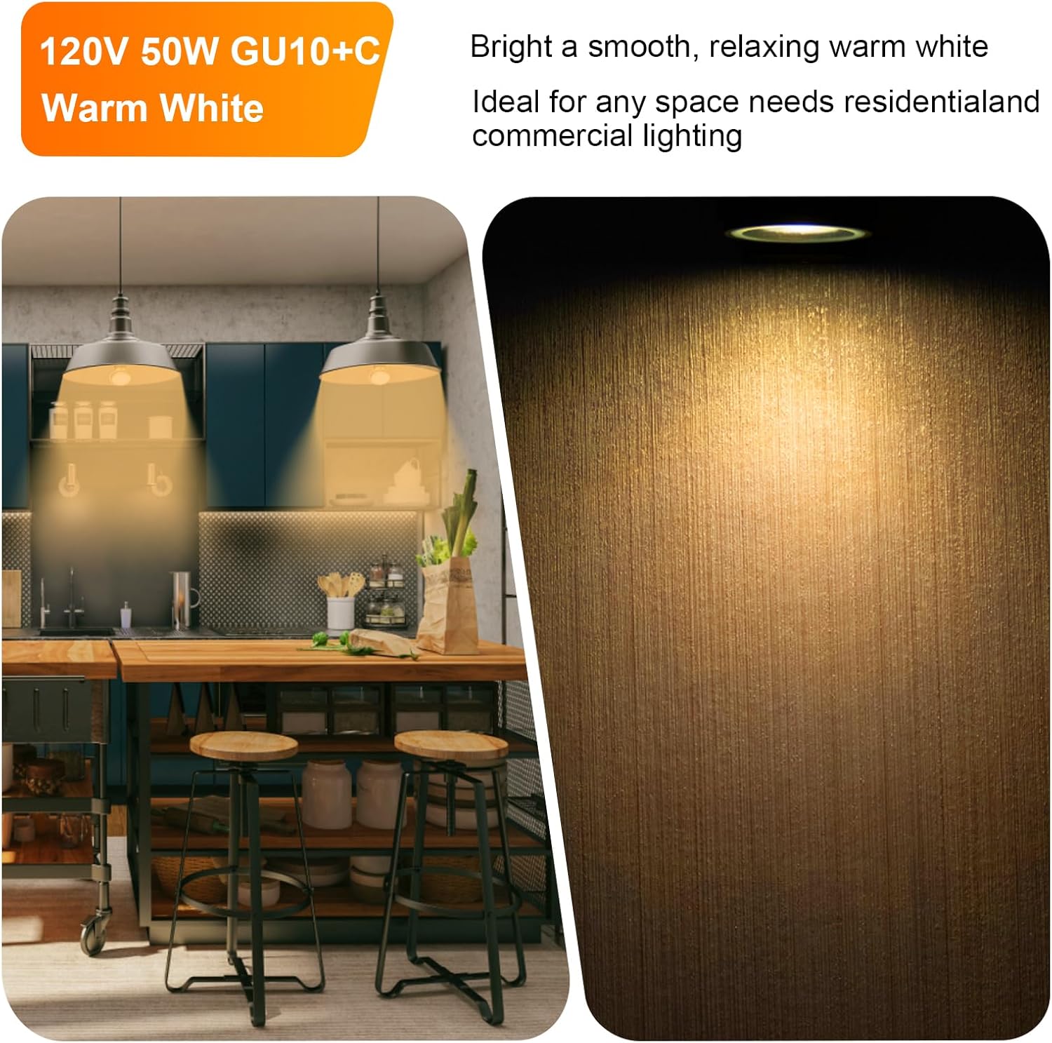 120V 50W Dimmable GU10 Warm White Light Bulb for Candle Warmers