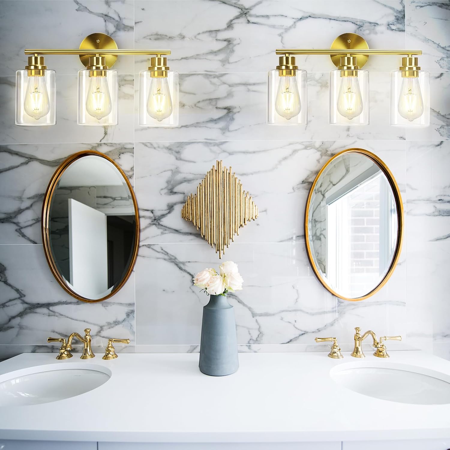 CRIRY 3 Light Brushed Gold Vanity Light Fixtures Over Mirror Wall Sconces