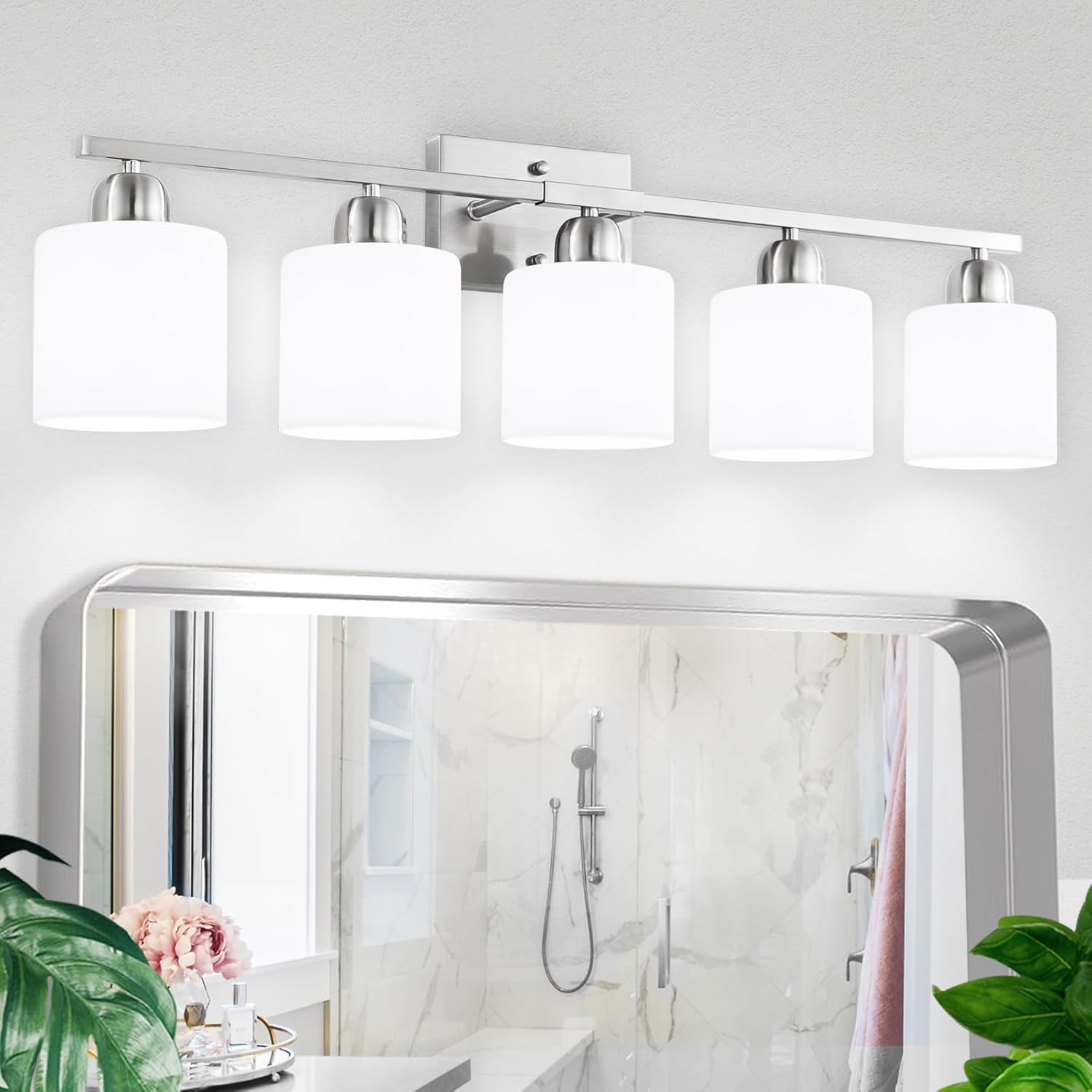 FAISHILAN 5-Light Vanity Light with Frosted Glass Shade