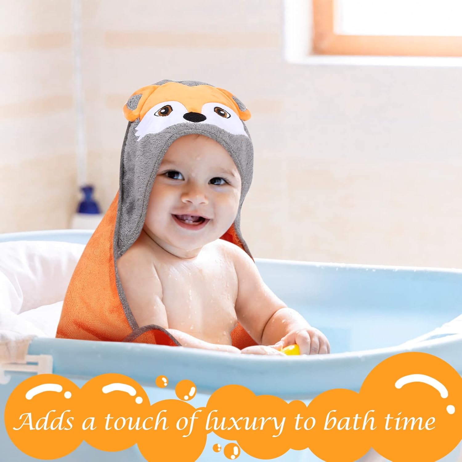 Munich Blue Toddler Bath Towel with Cute Fox Design