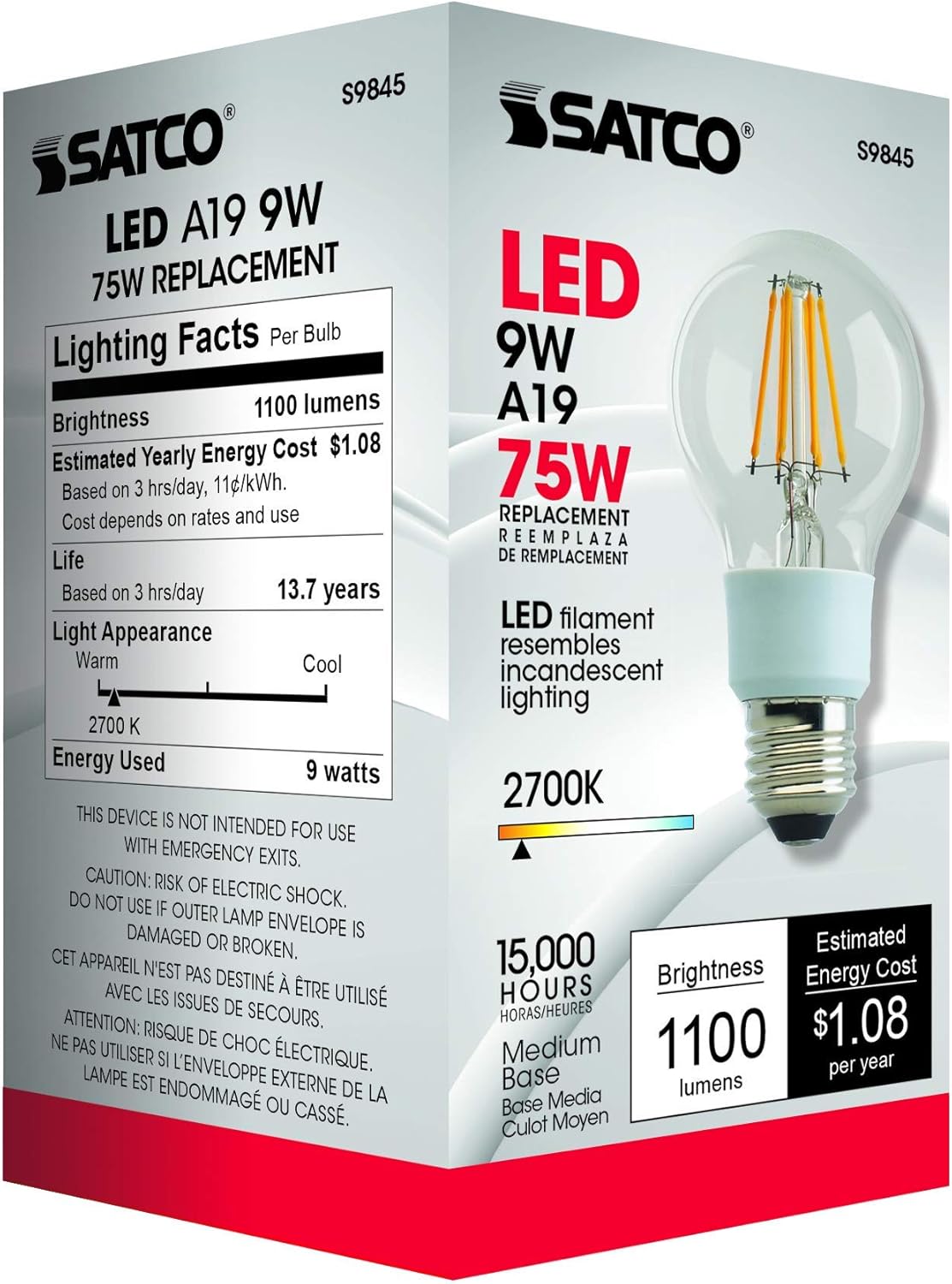 Satco S9845 Medium Light Bulb in Clear Finish 450 Inches