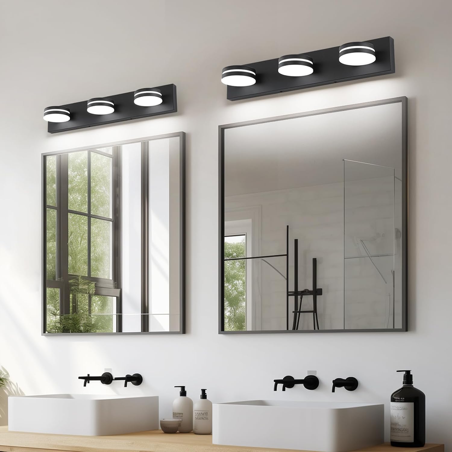Bicrink 3-Light Matte Black Vanity Light with Rotating Head