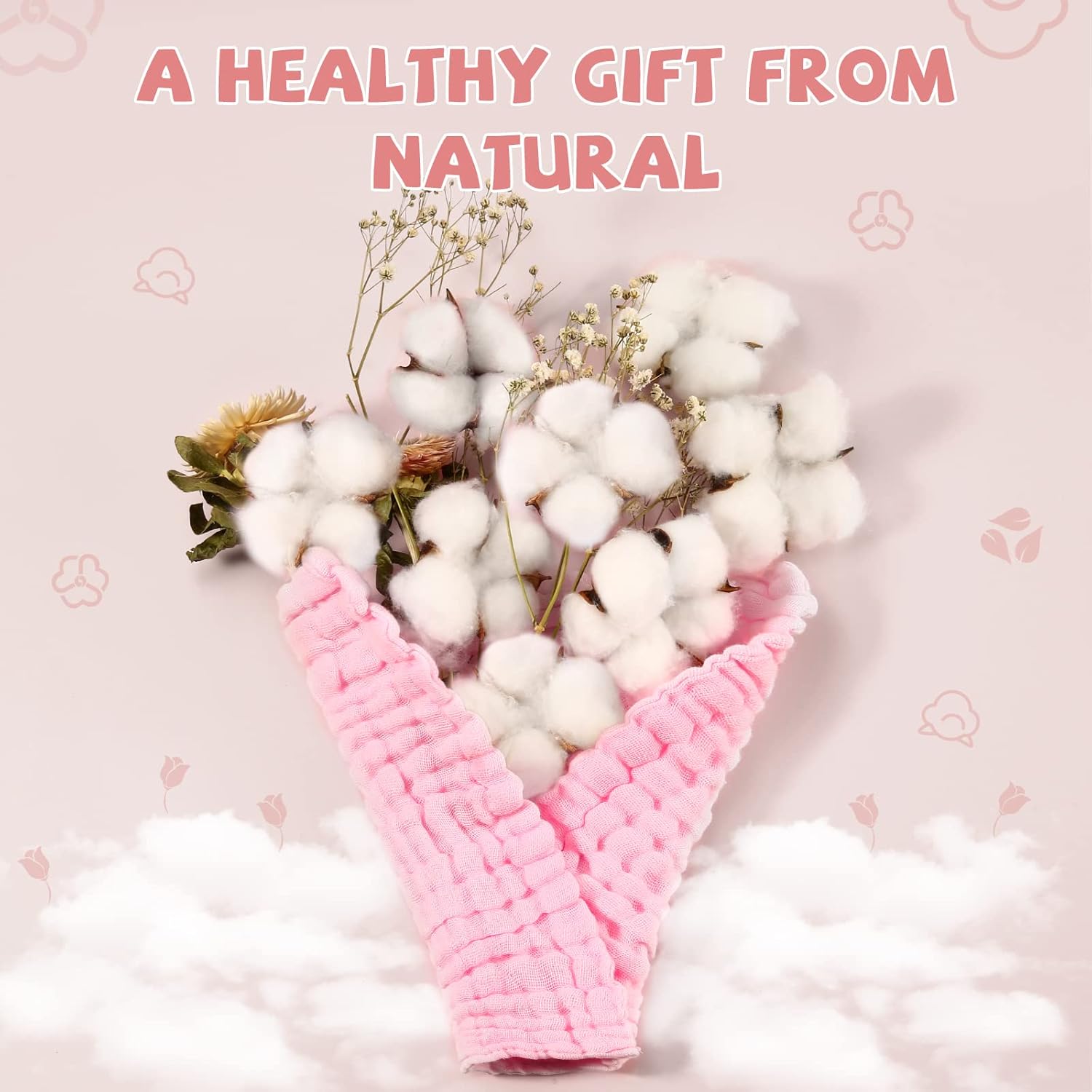 MUKIN Baby Washcloths and Burp Cloths 6 Pack 12x12 Inches Pink