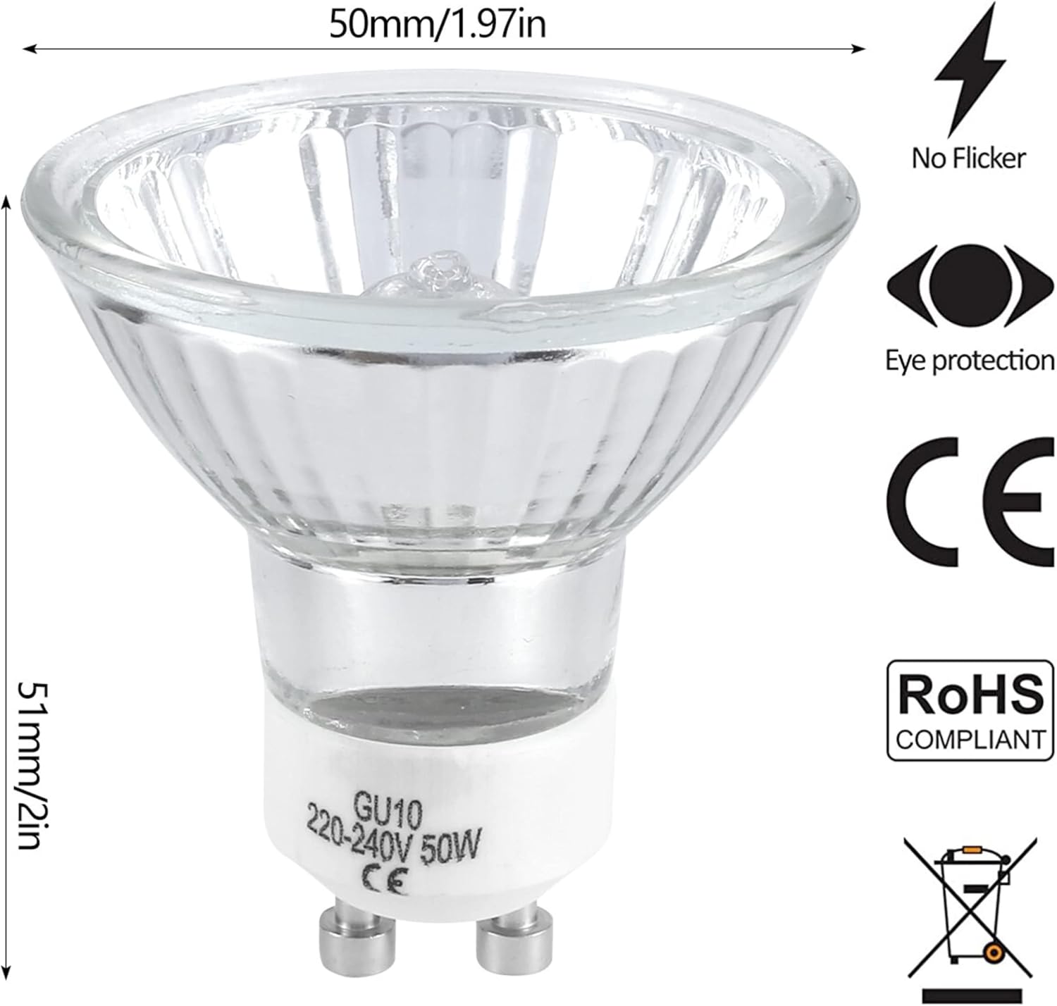 LIGCAS 50Watt Dimmable Halogen Bulbs MR16 GU10 Warm White