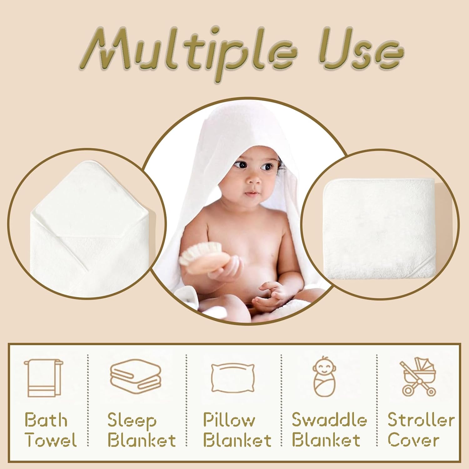 Yaiseiko 3 Pack Hooded Baby Bath Towels