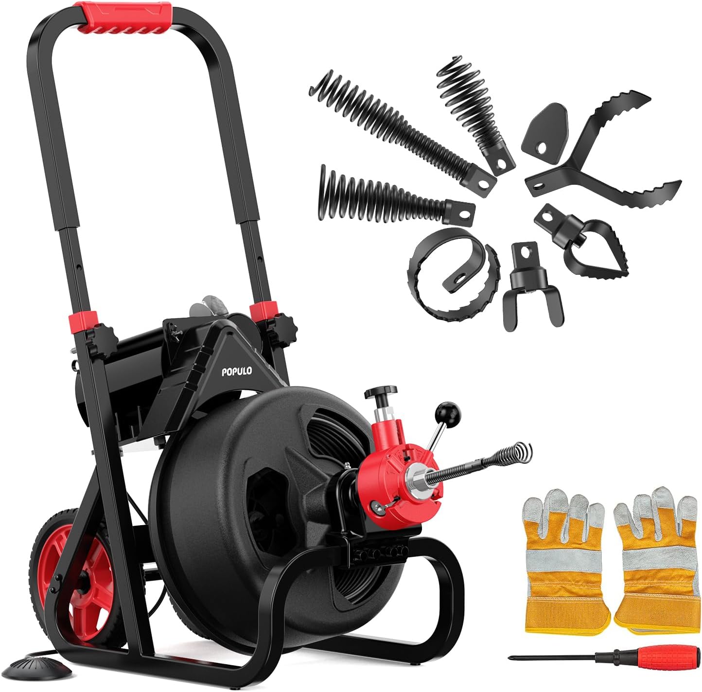 POPULO Auto Feed Drain Auger 50FT 12 Inch Electric