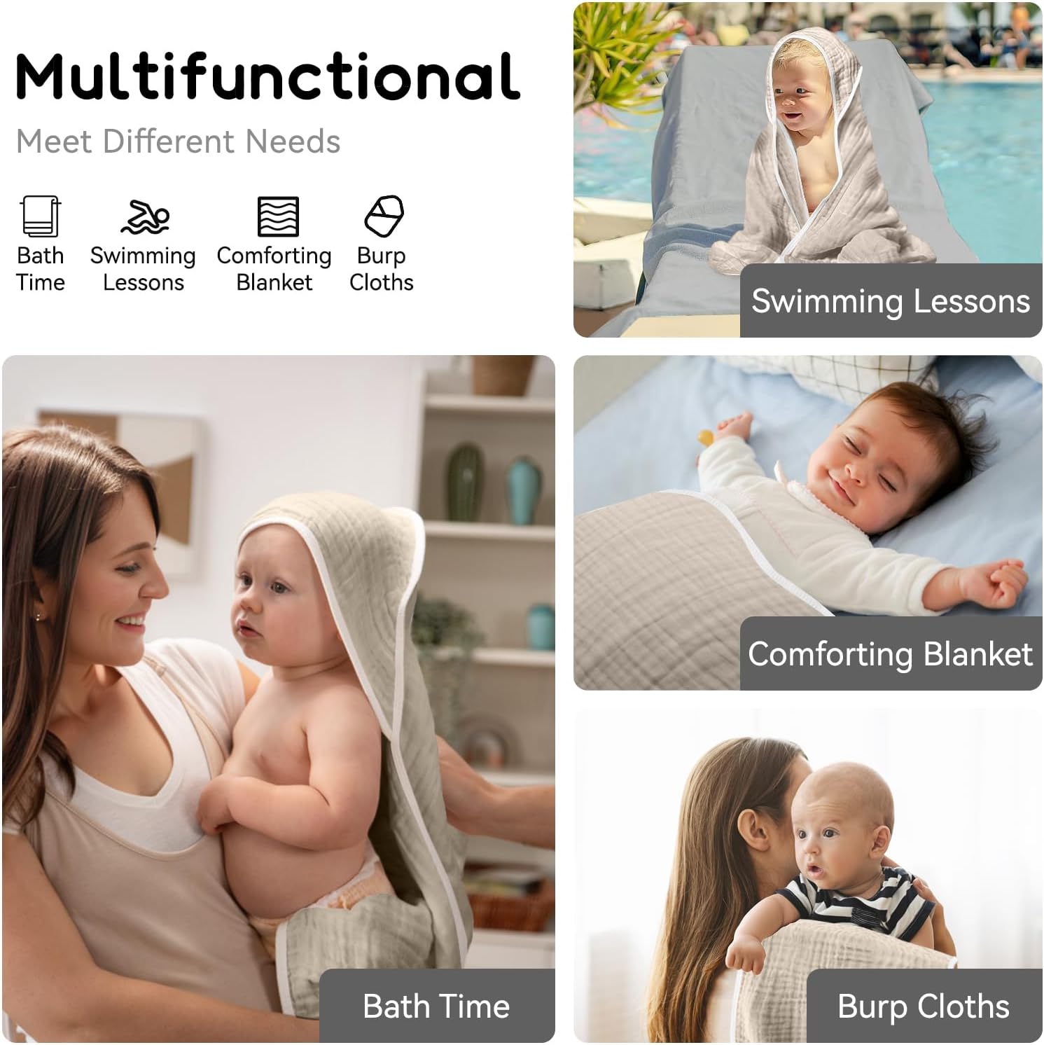 Arnzion Baby Hooded Towels 2 Pack Brown White 1