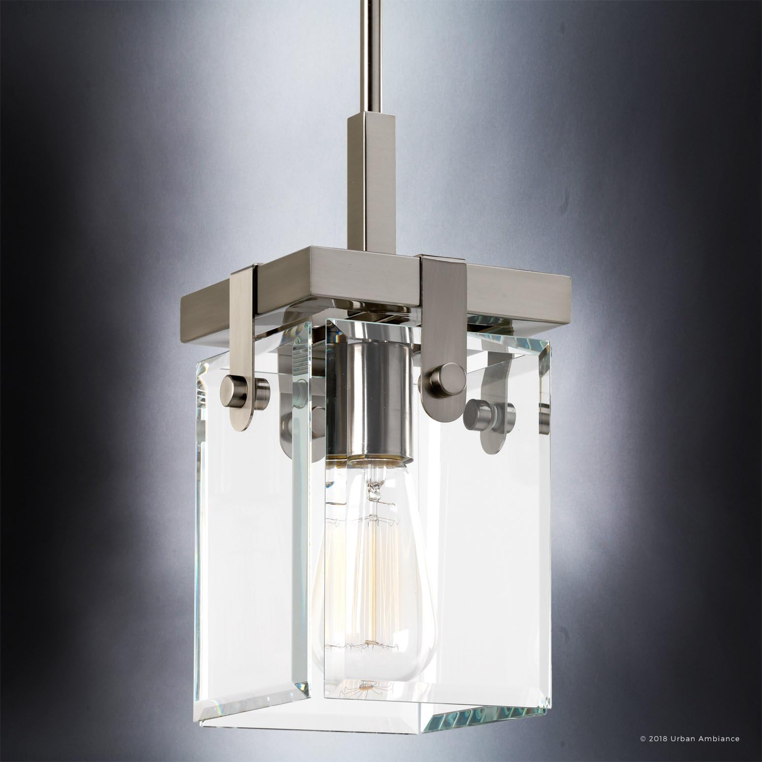 Urban Ambiance Farmhouse Pendant Light - Brushed Nickel and Clear Shade
