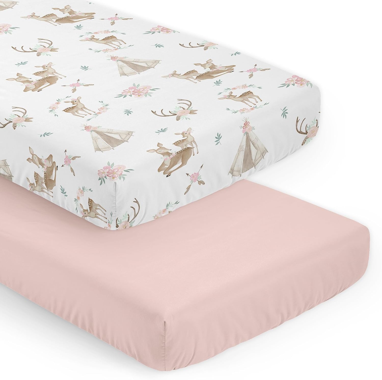 Sweet Jojo Designs Woodland Deer Floral Crib Sheet Set 2 Pack