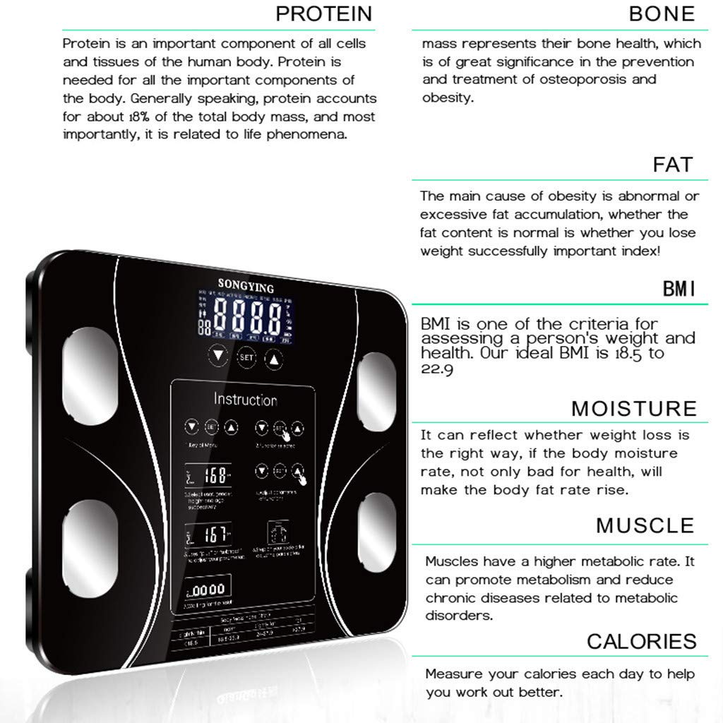 Gooddyiyukey 500lbs Rechargeable Digital Bathroom Scale with BMI and Body Fat Tracking