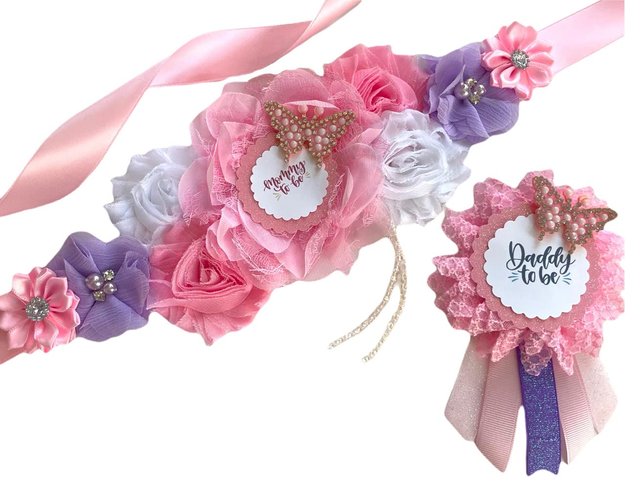 Pink and Lavender Butterfly Maternity Sash for Shower 1