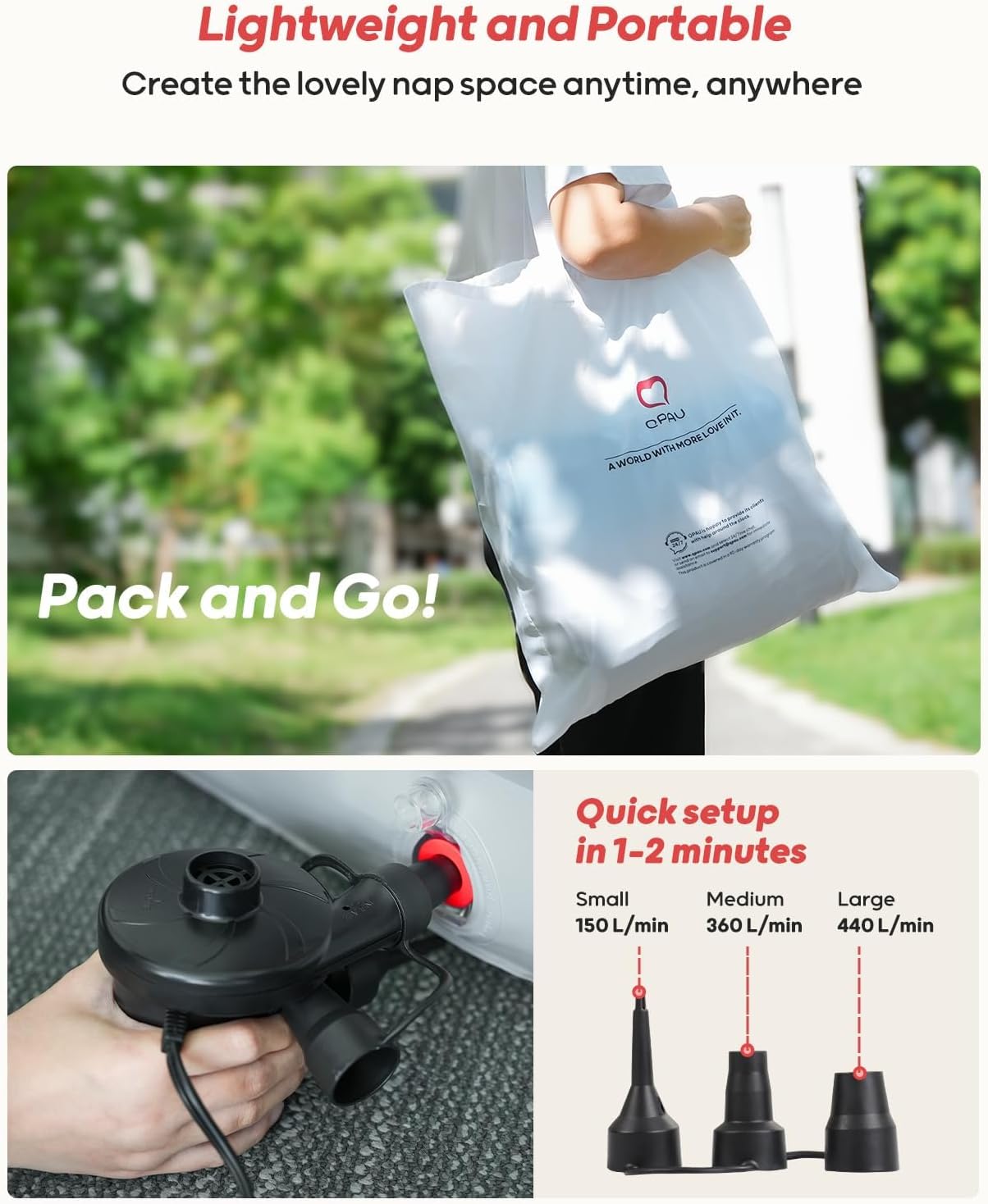 QPAU Inflatable Toddler Travel Bed with Safety Bumpers and Electric Pump